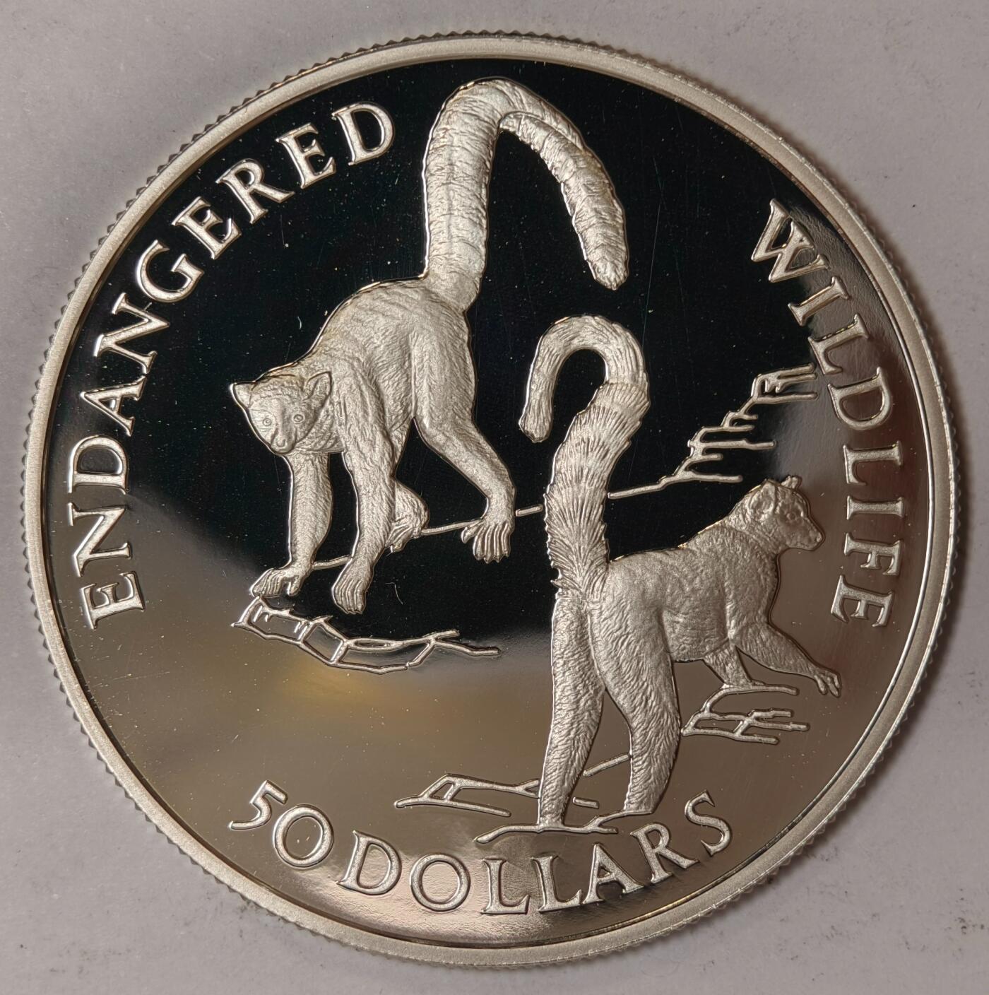 紫瑗钱币——第352期拍卖 库克群岛 1992年 濒危野生动物 灵猴 50元 19.8克 0.925银 精制