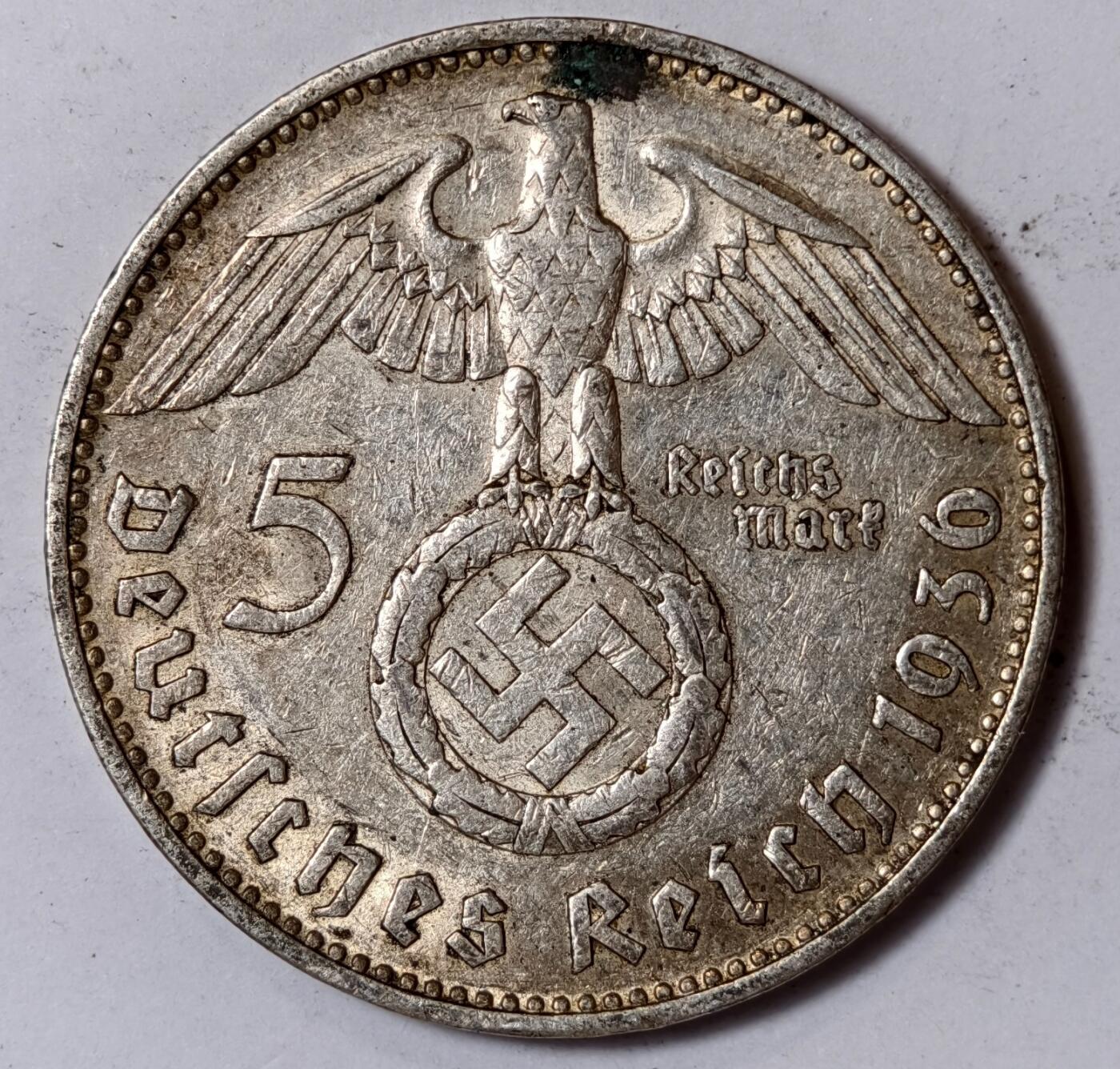 紫瑗钱币——第352期拍卖 德国 1936年 J版 兴登堡 字符 5马克 13.9克 0.9银