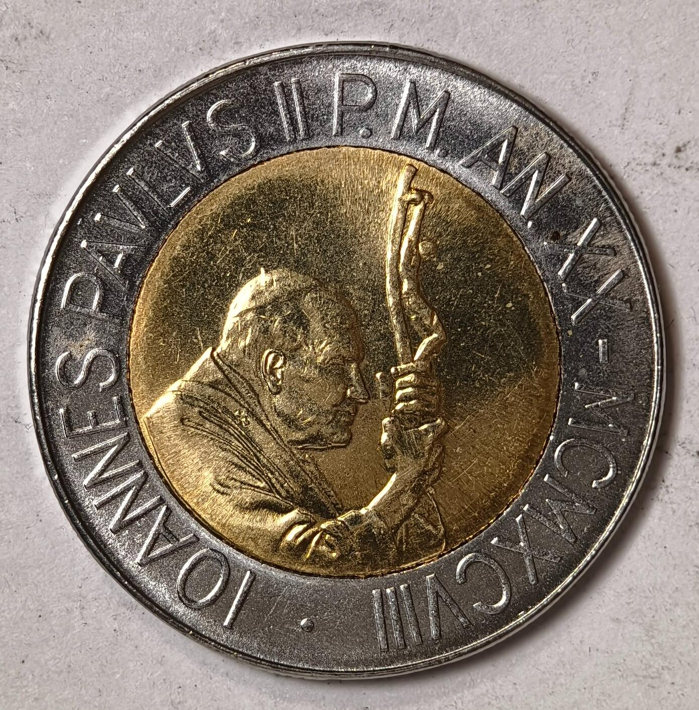 紫瑗钱币——第352期拍卖 梵蒂冈 1998年 保罗二世 2个农民 500里拉 双色币 UNC