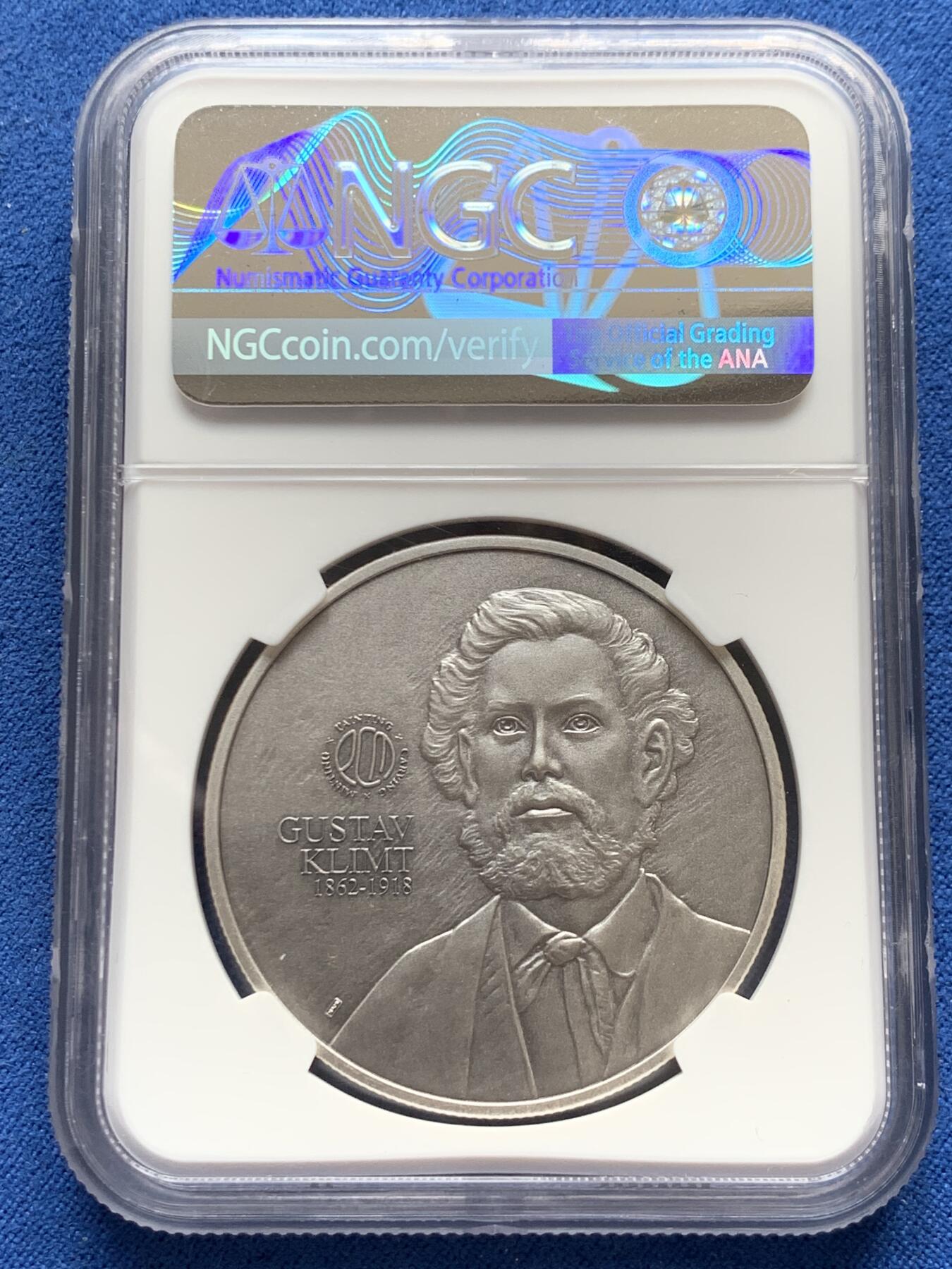 《竞宝斋》第269场- 周日，周一，周二  3场连拍 （全场包邮） NGC PF70 2021年首期PCM世界名画系列之克里姆特《阿黛尔》彩色银章 1盎司999银 限量399枚 盒证齐全 31.1克 40.4mm