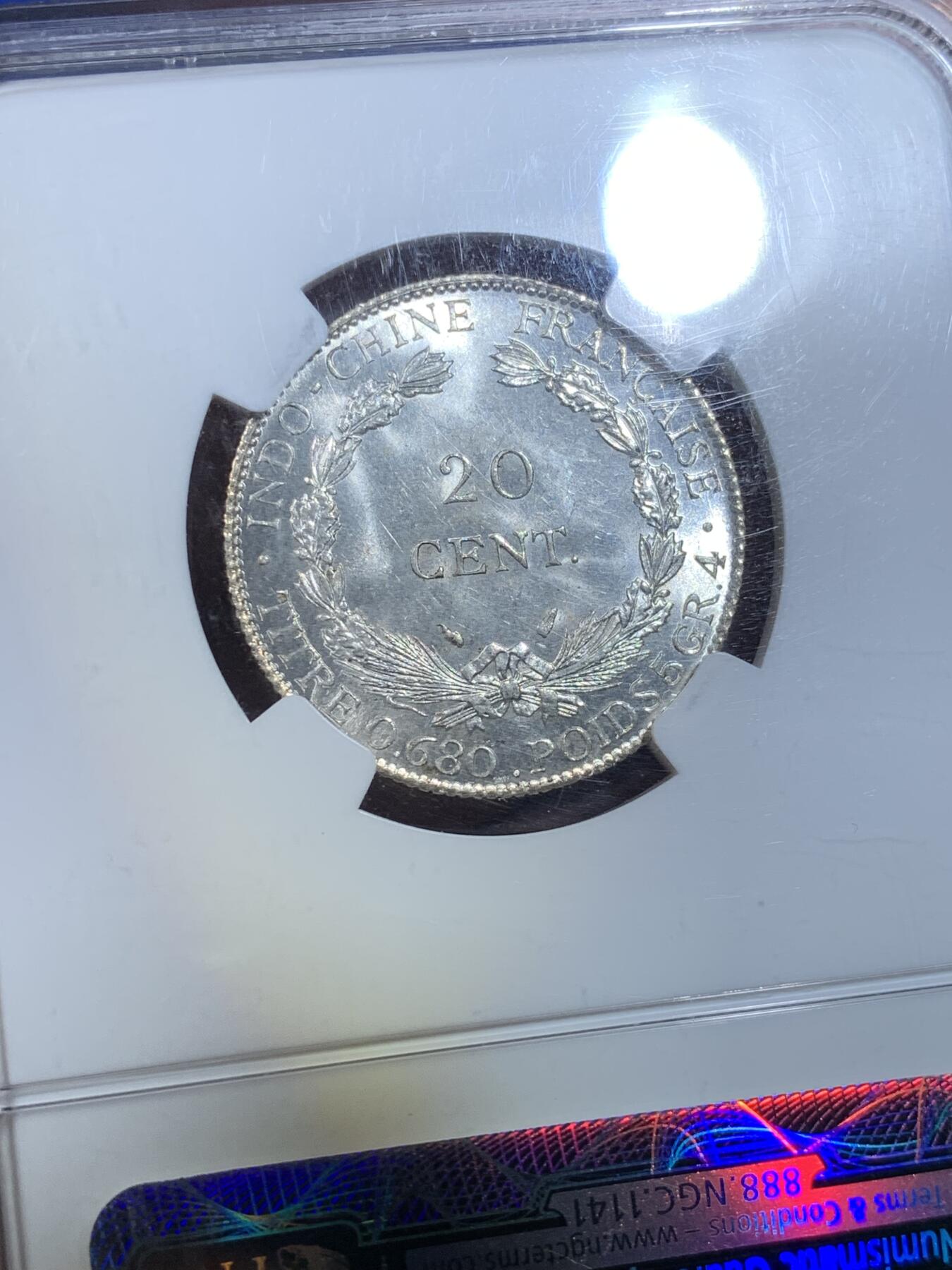 《竞宝斋》第269场- 周日，周一，周二  3场连拍 （全场包邮） NGC MS63 法属坐洋1937年二角 底板类精致