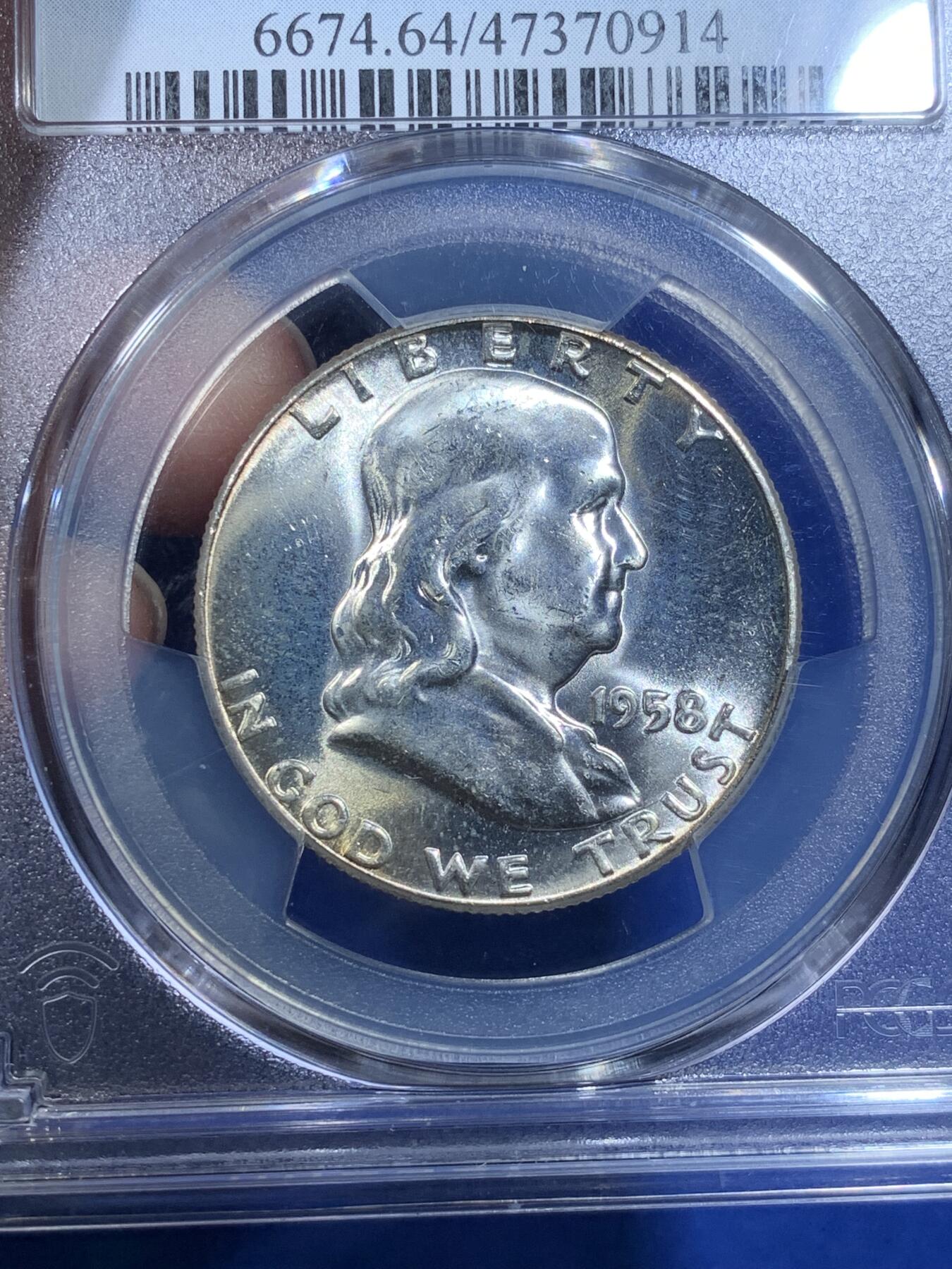 《竞宝斋》第269场- 周日，周一，周二  3场连拍 （全场包邮） PCGS MS64 美国1958年富兰克林半美元银币