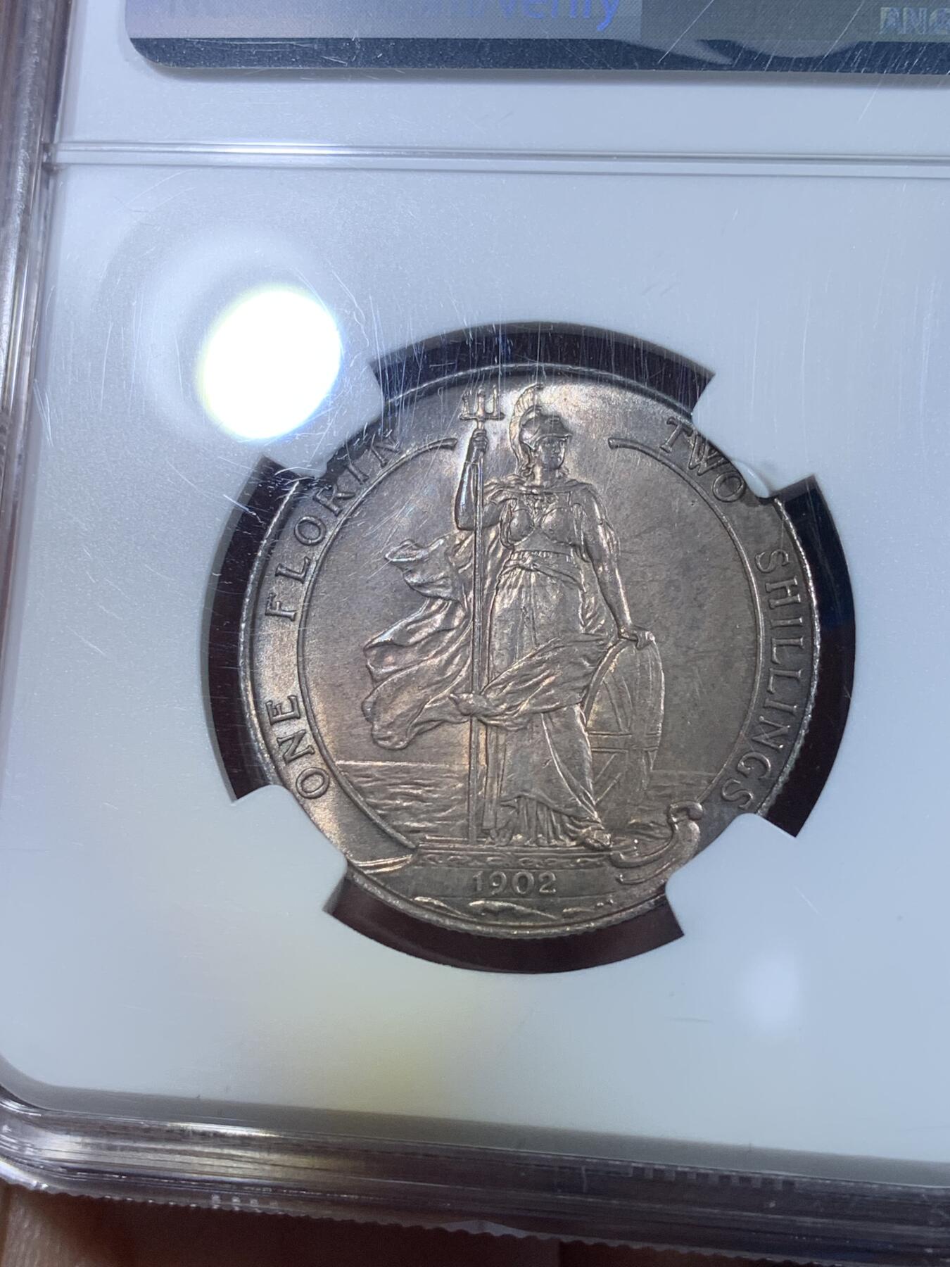 《竞宝斋》第269场- 周日，周一，周二  3场连拍 （全场包邮） NGC MS62 英国1902年爱德华七世海神1弗洛林银币