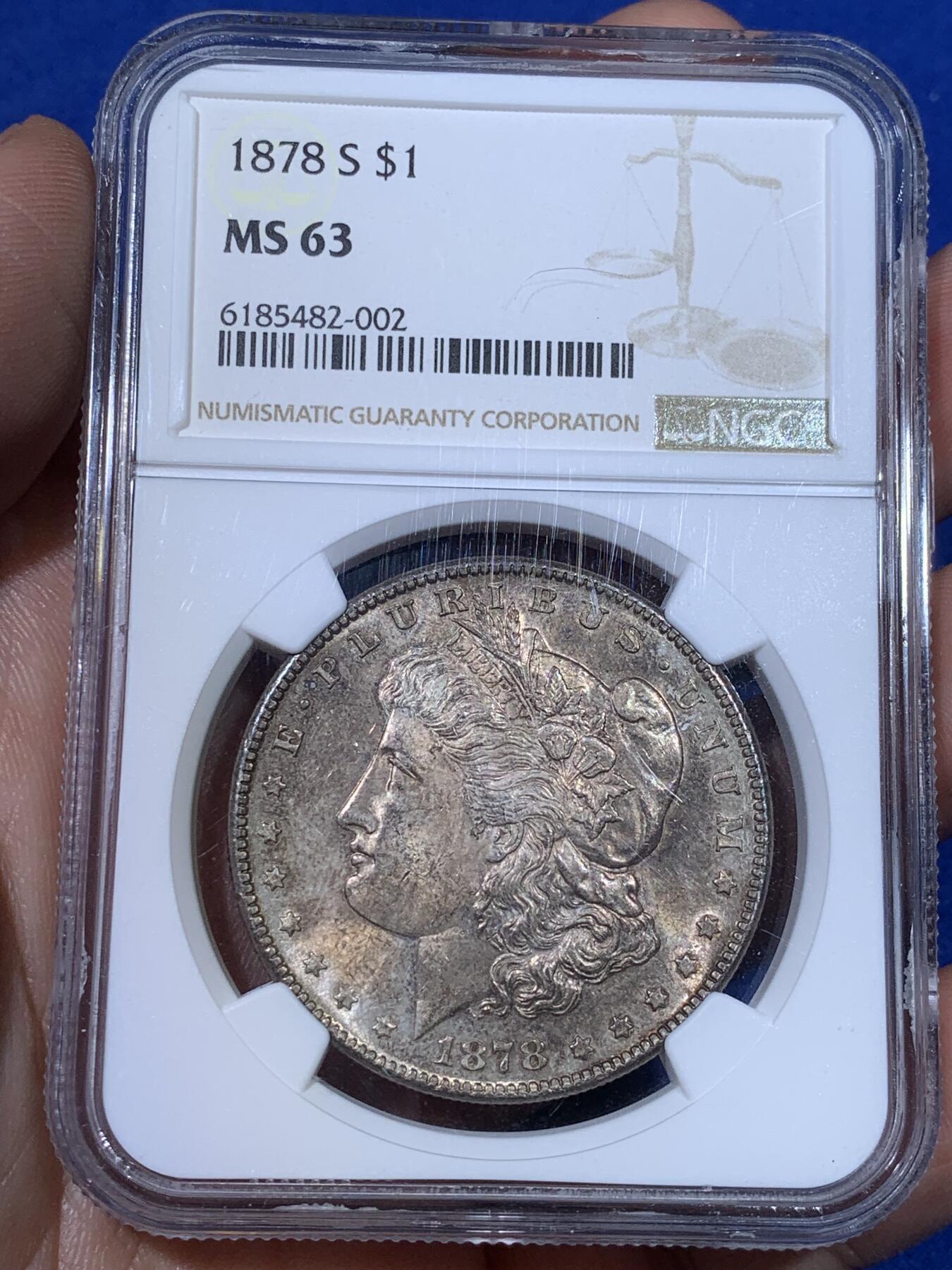 《竞宝斋》第269场- 周日，周一，周二  3场连拍 （全场包邮） NGC MS63 美国1878年摩根1美元大银币 摩根首年 通体栗色 深彩包浆 状态极佳