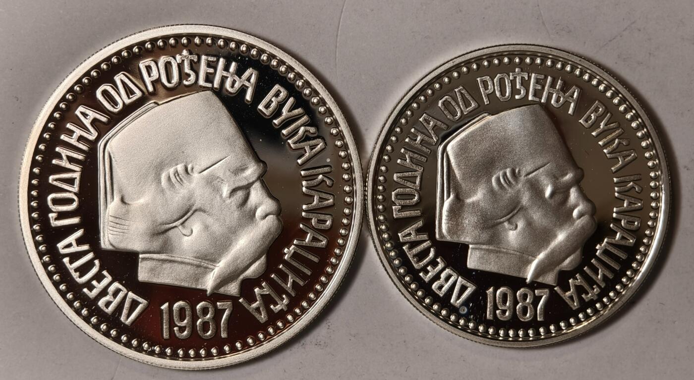 紫瑗钱币——第352期拍卖 南斯拉夫 1987年 卡拉季奇诞辰200年 3000 5000第纳尔 共30克 0.925银 精制 原盒证书