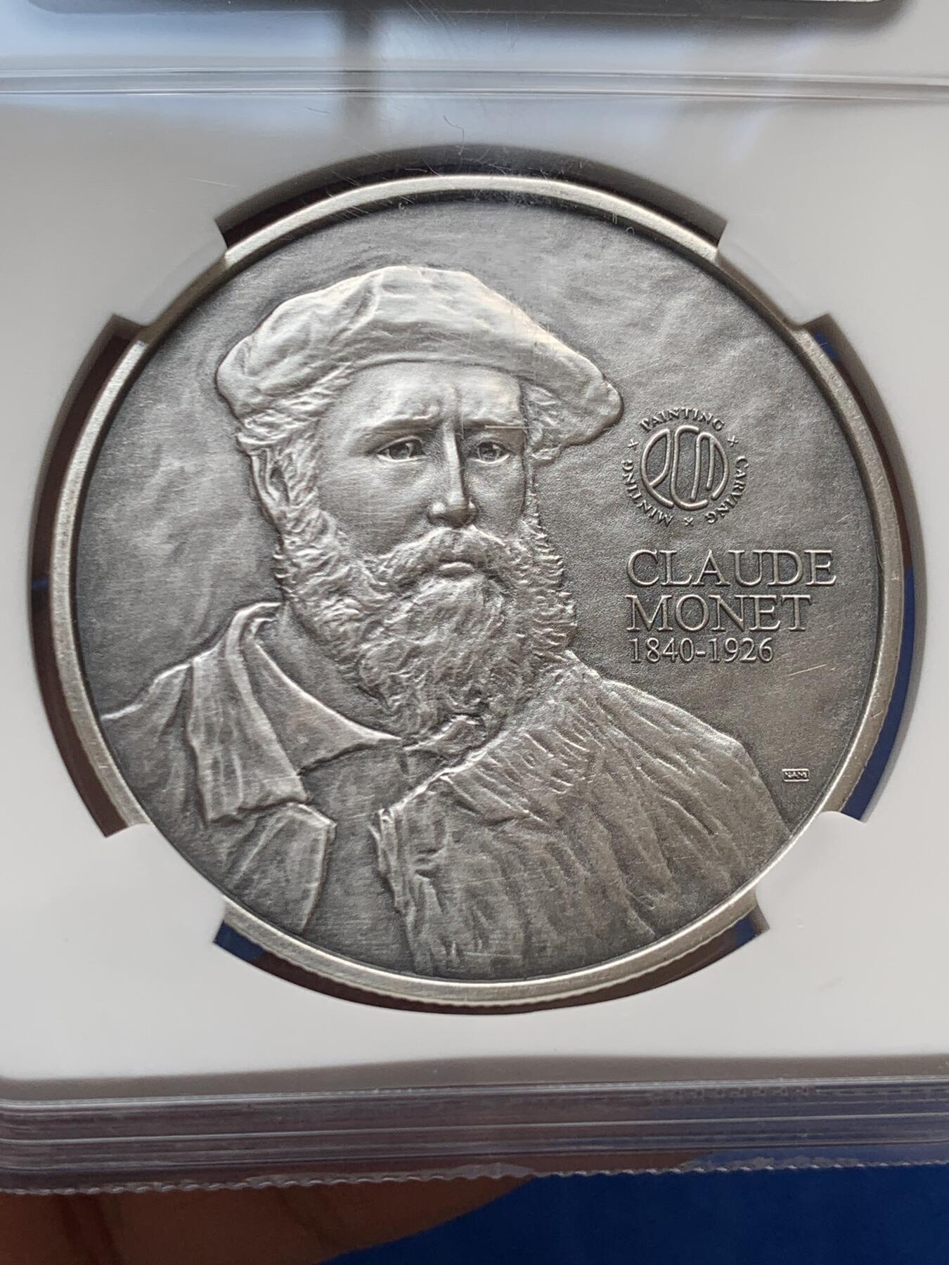 《竞宝斋》第269场- 周日，周一，周二  3场连拍 （全场包邮） NGC PF70 首期PCM世界名画系列之莫奈《撑阳伞的女人》彩色银章 1盎司999银 限量399枚 盒证齐全 31.1克 40.4mm