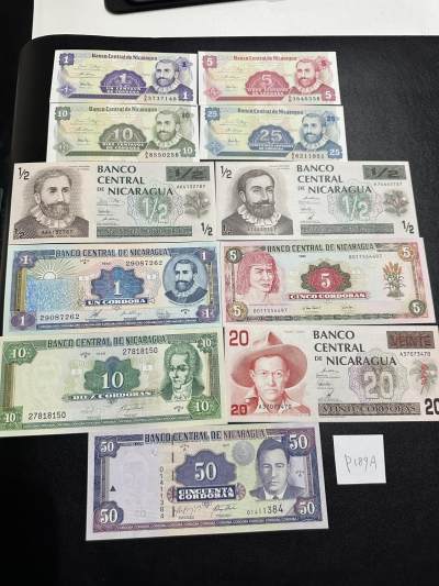 《外钞收藏家》第三百七十期（美洲纸币+其他） - 尼加拉瓜套币1分/5分/10分/25分/50分/50分/1/5/10/20/50，11枚	P167-189A 全新 个别极轻微潮点