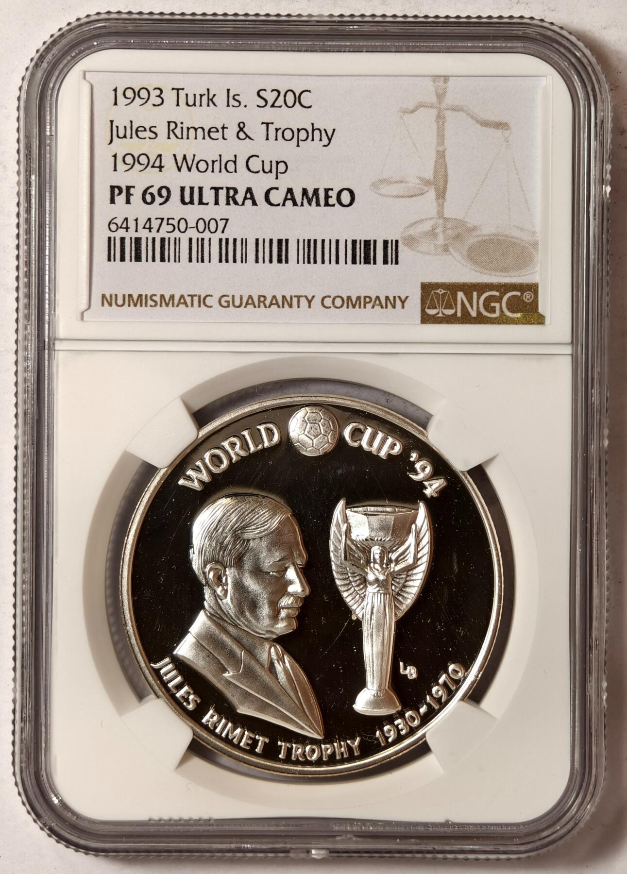 紫瑗钱币——第352期拍卖 特克斯与凯恩斯 1993年 美国世界杯 20克朗 银币 NGC PR69 UC