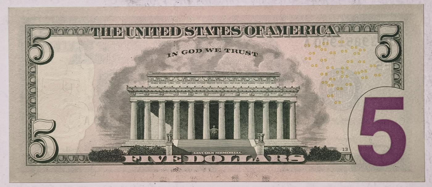 紫瑗钱币——第351期拍卖——纸币场 【双尾0】美国 2021年 E版 无序列 亚伯拉罕·林肯 5美元 彩色版 UNC