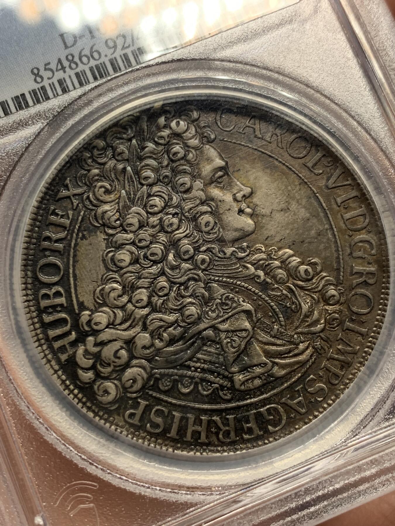 《竞宝斋》第269场- 周日，周一，周二  3场连拍 （全场包邮） PCGS AU 神圣罗马帝国 1712 查理六世 大波浪 泰勒银币 原味包浆 加厚盒装 少见头像 细节非常好