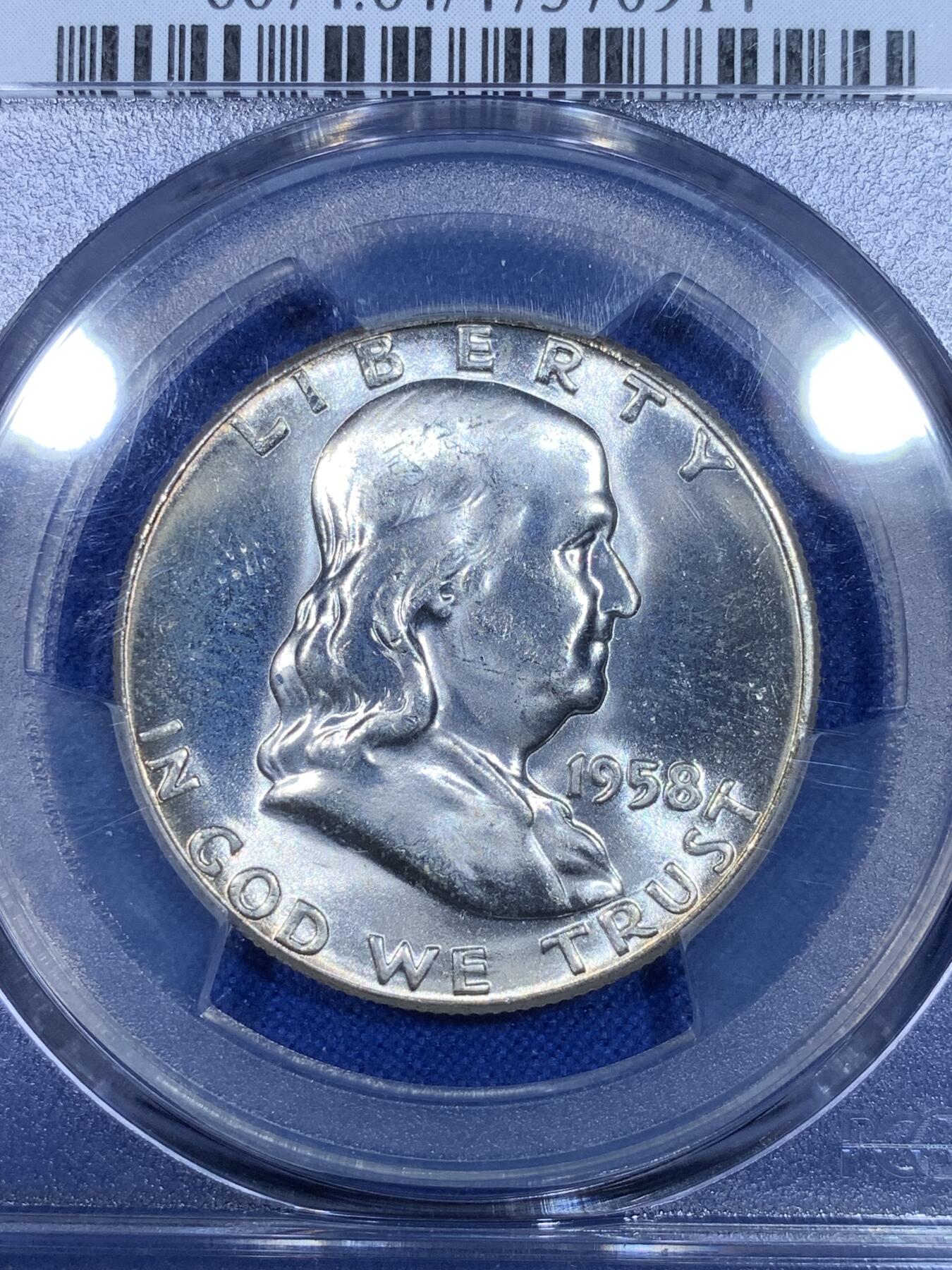 《竞宝斋》第269场- 周日，周一，周二  3场连拍 （全场包邮） PCGS MS64 美国1958年富兰克林半美元银币