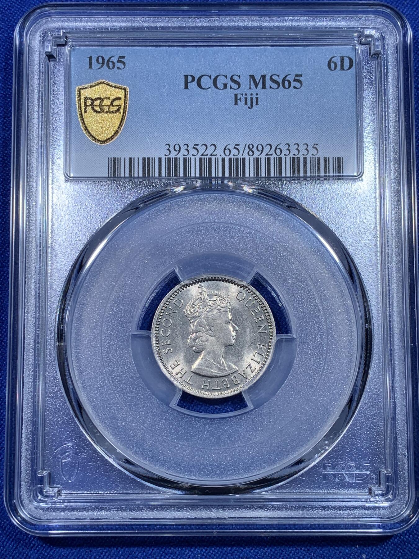 《竞宝斋》第269场- 周日，周一，周二  3场连拍 （全场包邮） PCGS  MS65 斐济1965年海龟6便士镍币