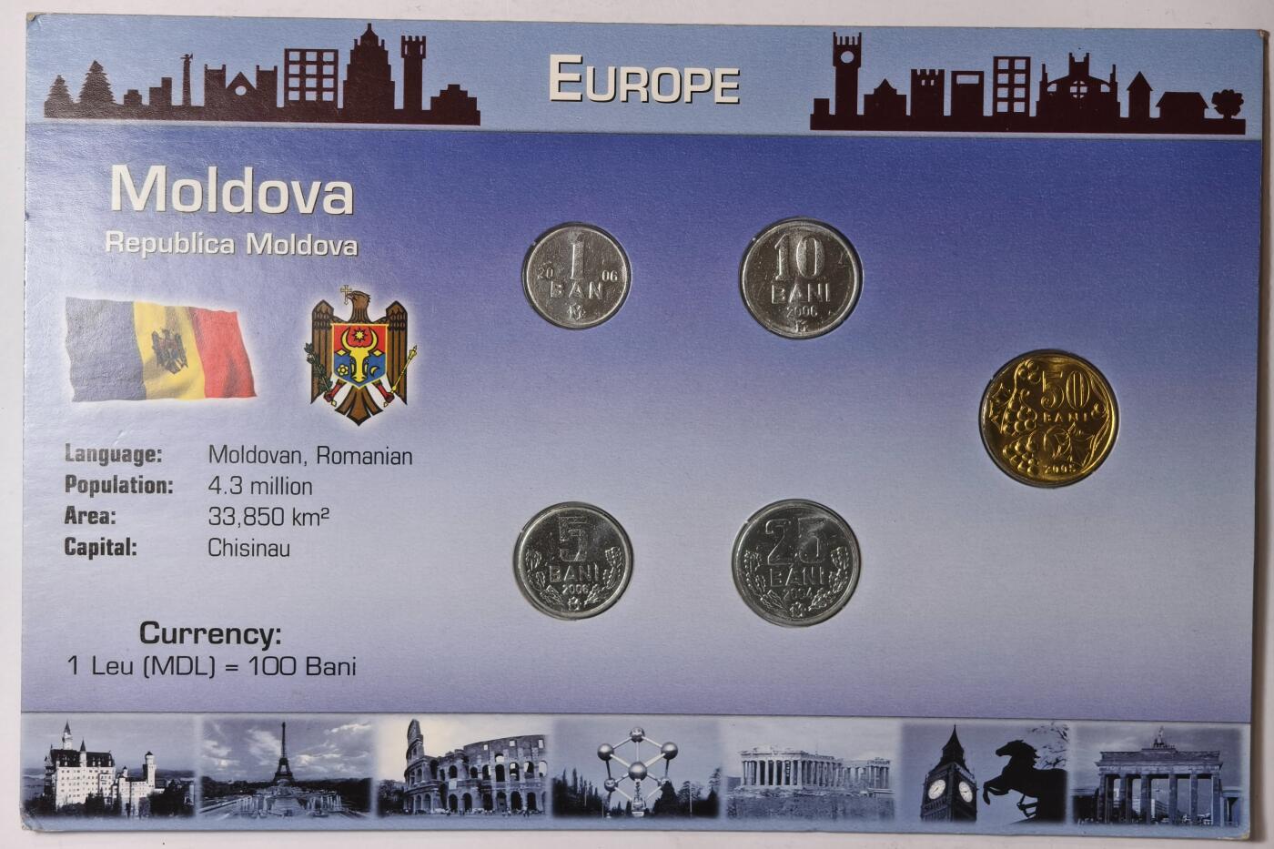 紫瑗钱币——第352期拍卖 摩尔多瓦 流通硬币 1—50巴尼 UNC 卡装