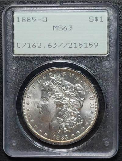 世界各国银币章专场（第六场） - PC早期盒子1885年O版摩根一美元银币MS63分