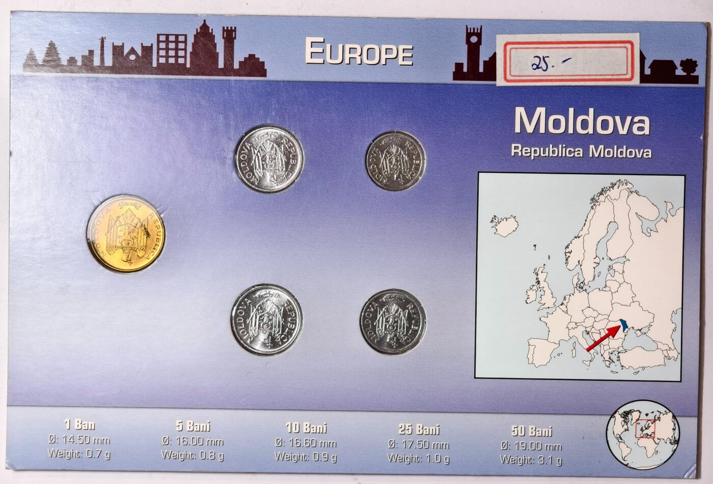 紫瑗钱币——第352期拍卖 摩尔多瓦 流通硬币 1—50巴尼 UNC 卡装