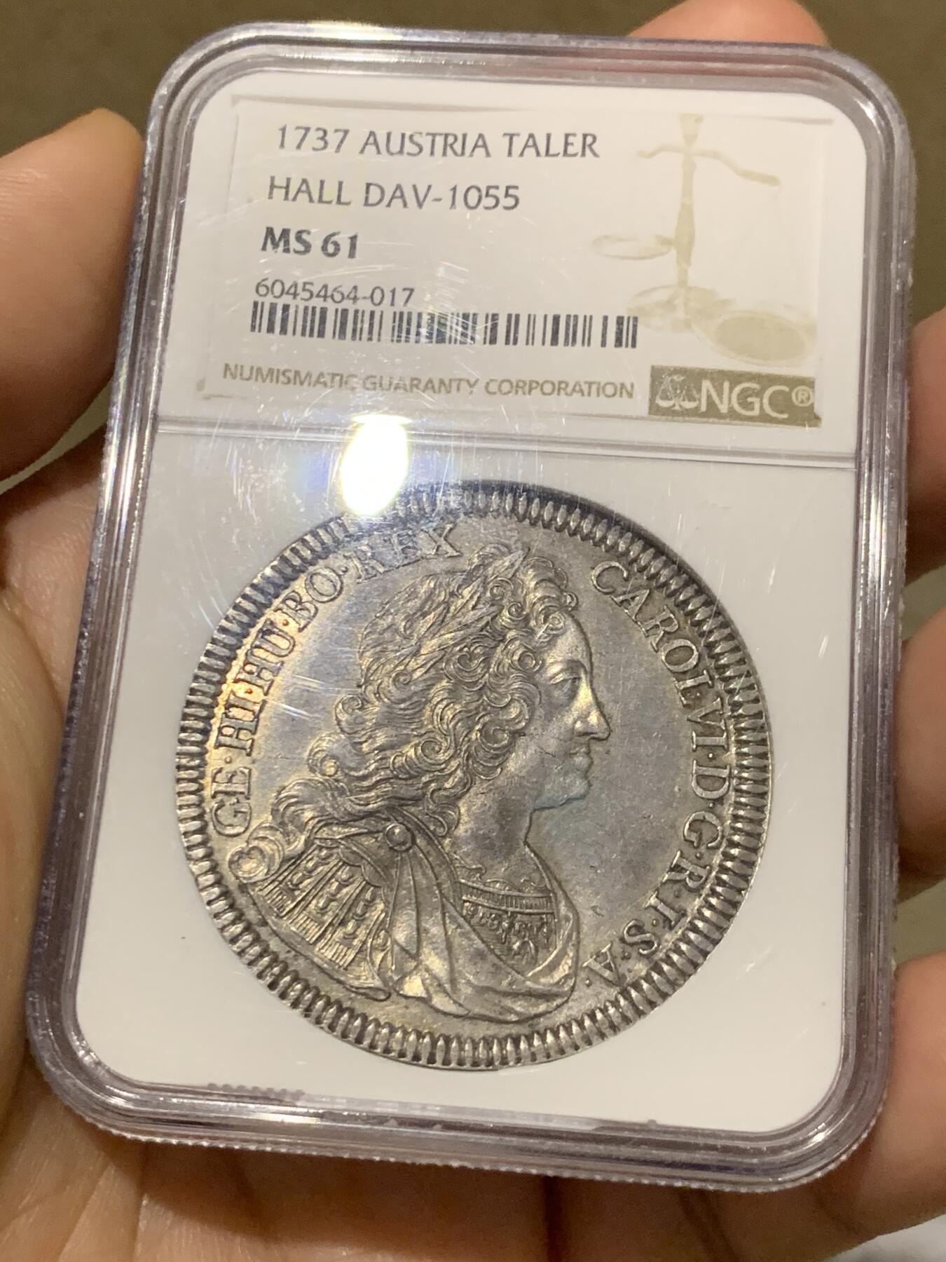 《竞宝斋》第269场- 周日，周一，周二  3场连拍 （全场包邮） NGC MS61 神罗奥地利1737年卡尔六世1泰勒银币