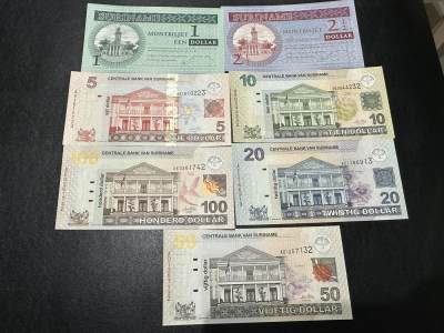 《外钞收藏家》第三百七十期（美洲纸币+其他） - 苏里南2004年版套币，1/2.5/5/10/20/50/100盾，7枚全套 全新