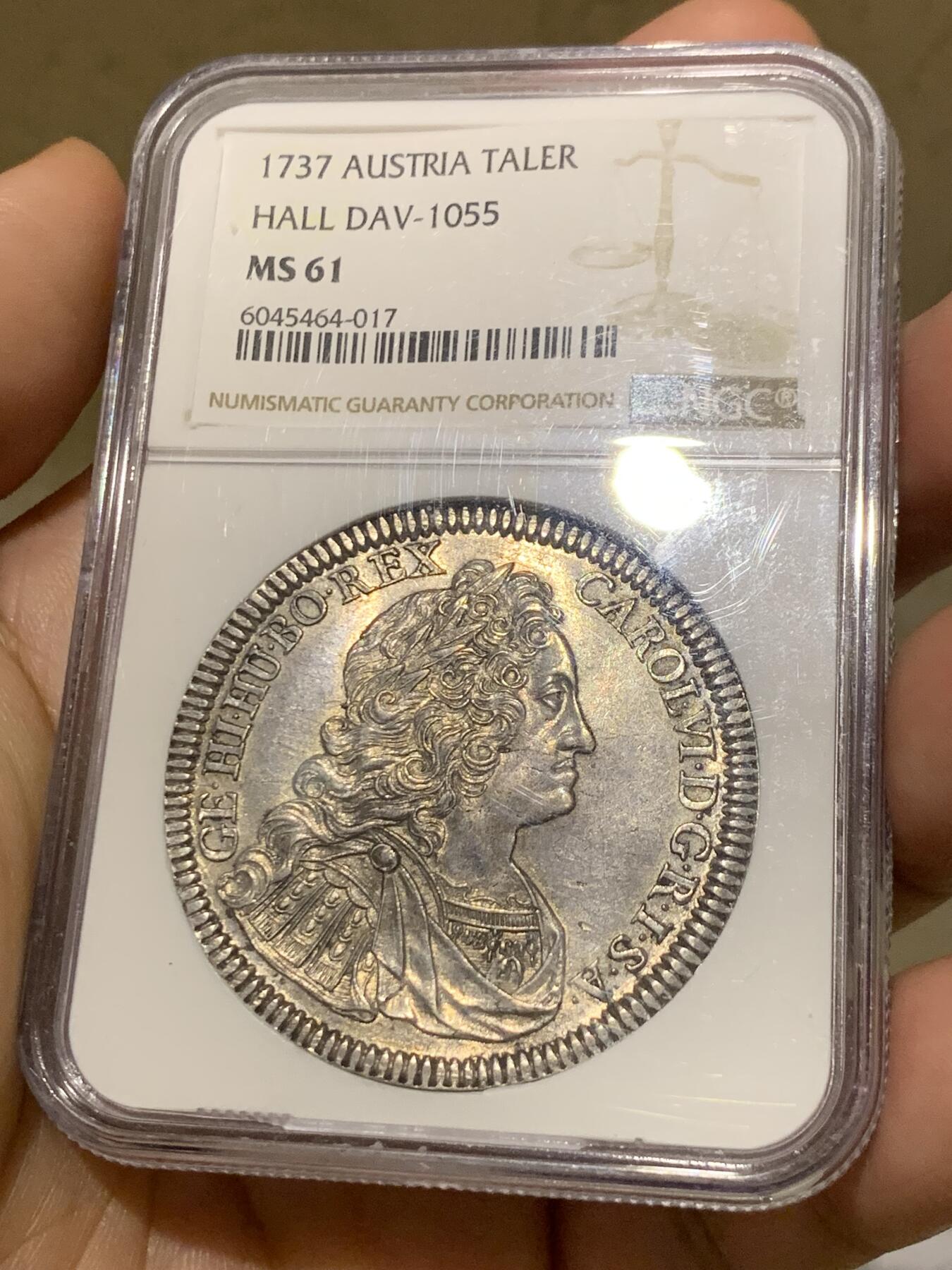 《竞宝斋》第269场- 周日，周一，周二  3场连拍 （全场包邮） NGC MS61 神罗奥地利1737年卡尔六世1泰勒银币