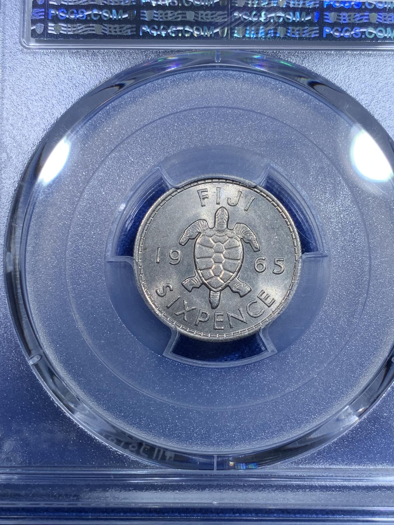 《竞宝斋》第269场- 周日，周一，周二  3场连拍 （全场包邮） PCGS  MS65 斐济1965年海龟6便士镍币