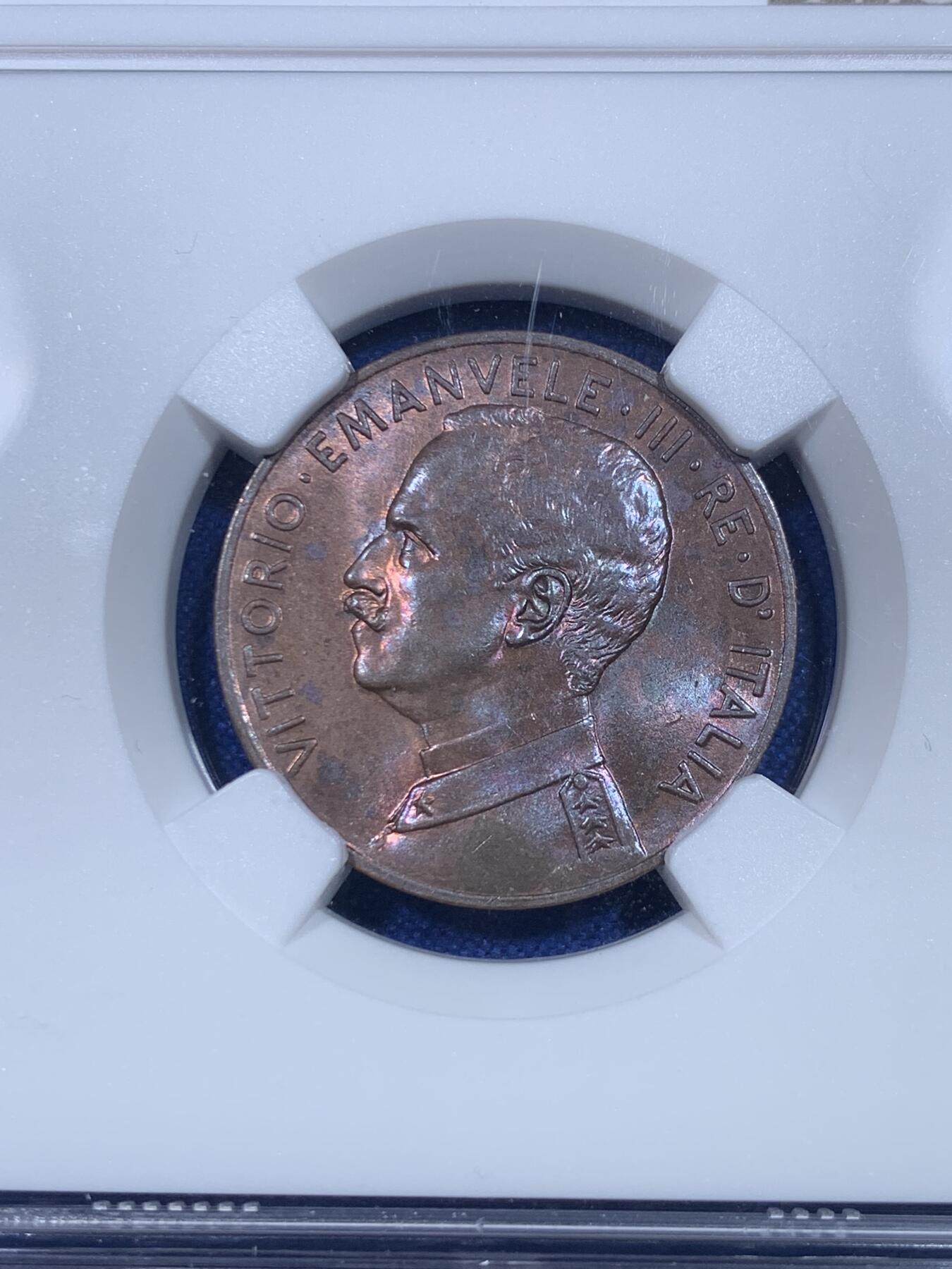 《竞宝斋》第269场- 周日，周一，周二  3场连拍 （全场包邮） NGC MS63BN 意大利1918年拿花女神5分铜币 拿花系列铜币最大面值 此前62分竞宝斋540元不含佣成交 拿花真的漂亮 艺术性无以伦比