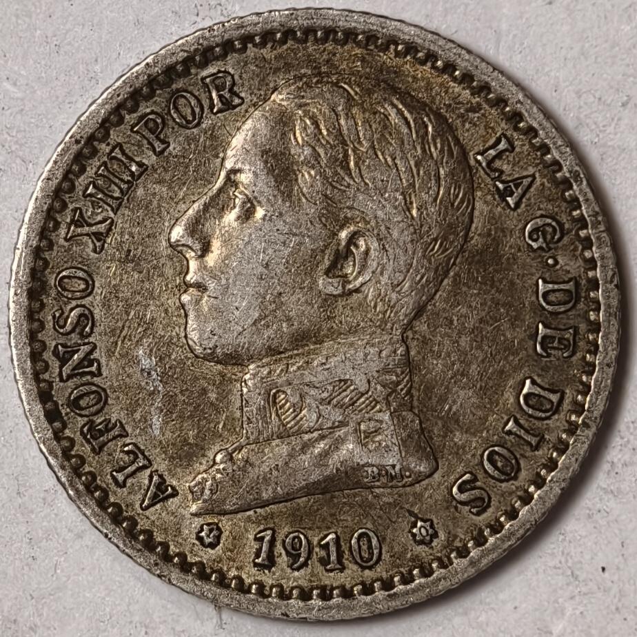 紫瑗钱币——第352期拍卖 西班牙 1910年 阿方索十三世 少年头 50分 2.5克 0.835银