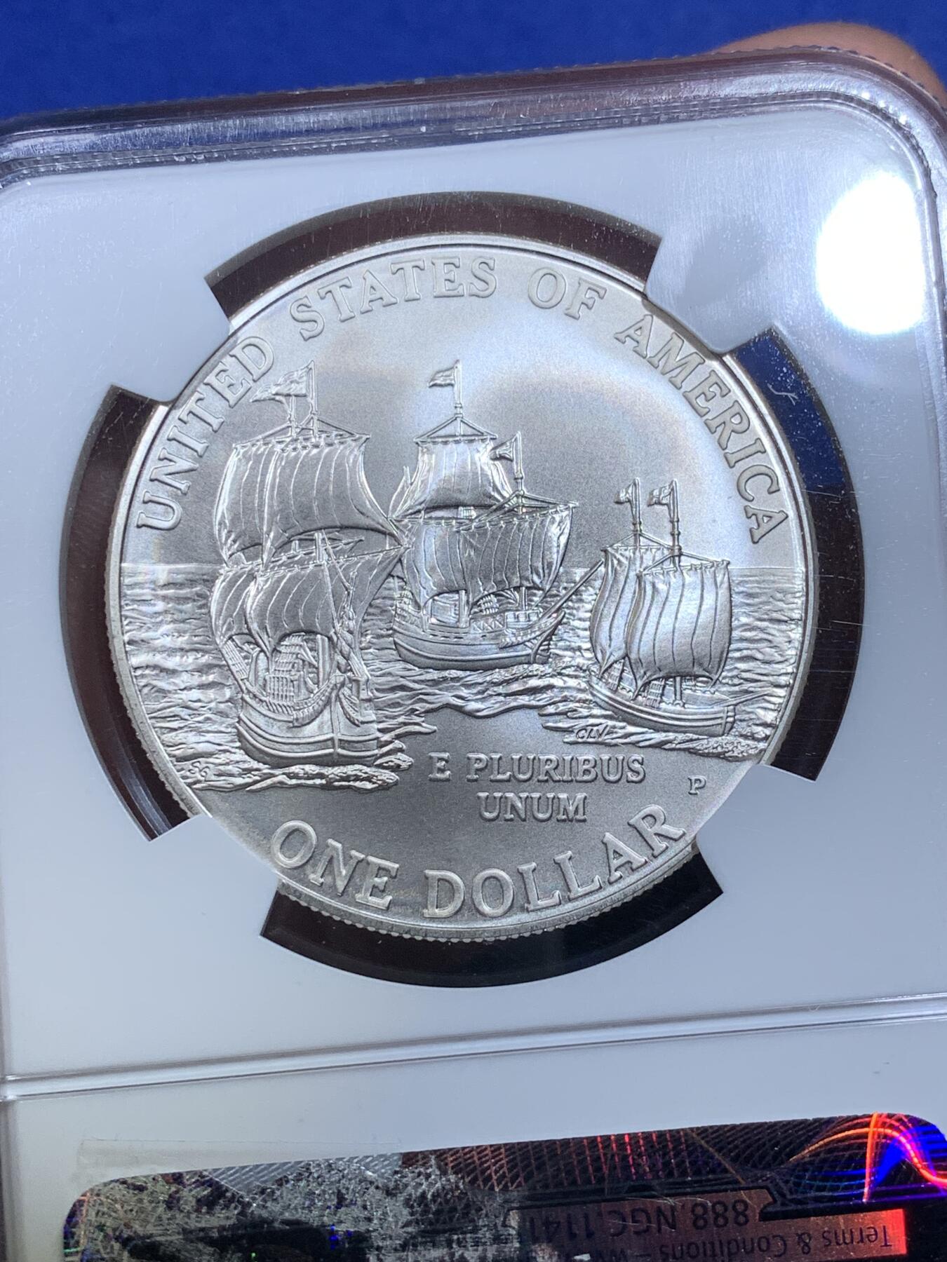 《竞宝斋》第269场- 周日，周一，周二  3场连拍 （全场包邮） NGC MS70 美国2007年詹姆斯敦建城400周年1美元磨砂银币 2009年度克劳斯世界硬币大奖赛之年度最佳历史意义银币 900银