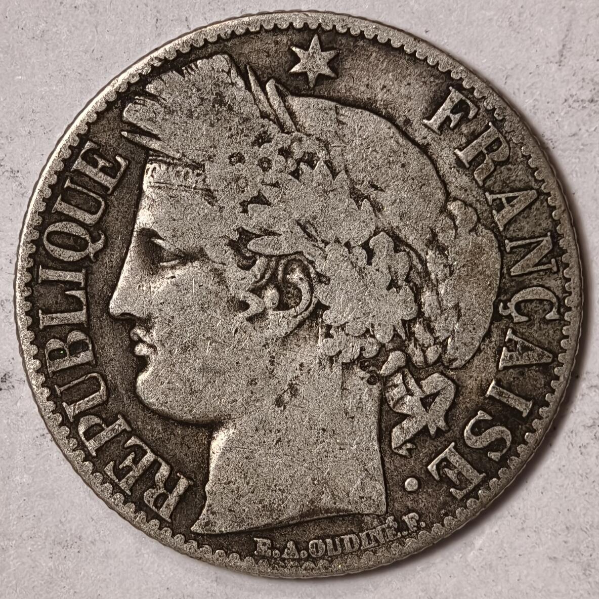 紫瑗钱币——第352期拍卖 法国 1872年 谷物女神 1法郎 5克 0.835银