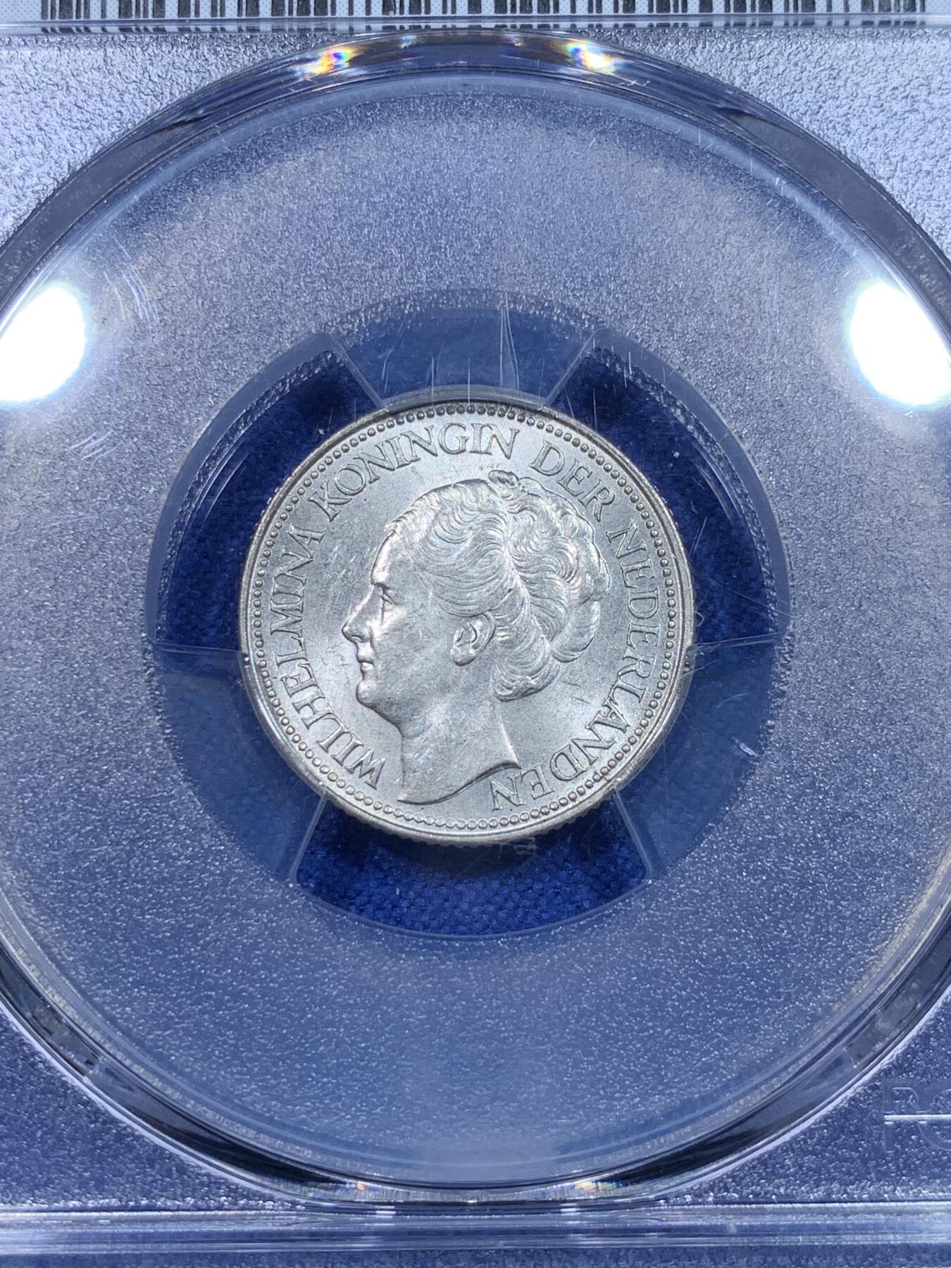 《竞宝斋》第269场- 周日，周一，周二  3场连拍 （全场包邮） PCGS MS63 1941年荷兰威廉明娜25分银币