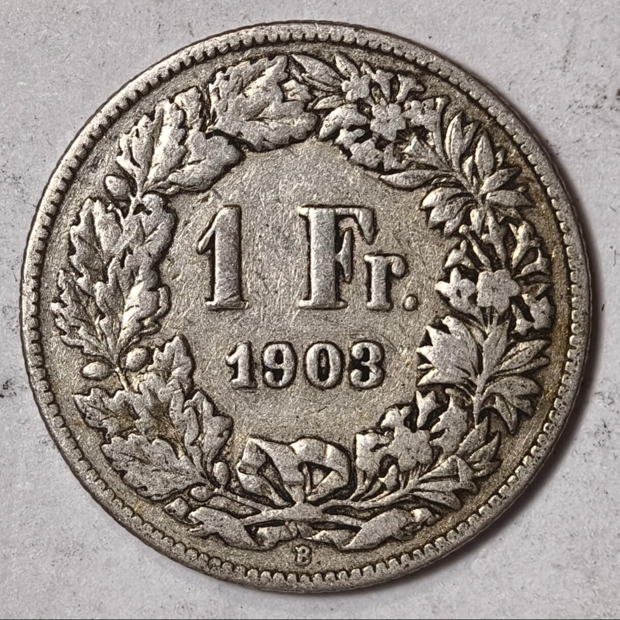 紫瑗钱币——第352期拍卖 瑞士 1903年B 赫尔维蒂女神 1法郎 5克 0.835银