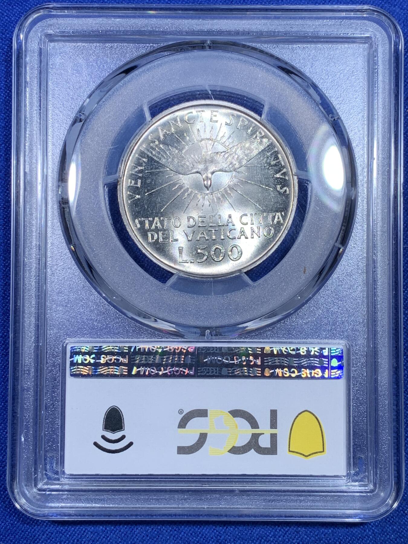《竞宝斋》第269场- 周日，周一，周二  3场连拍 （全场包邮） PCGS MS67 梵蒂冈1963年缺位500里拉银币 高分亚军分 单面环彩