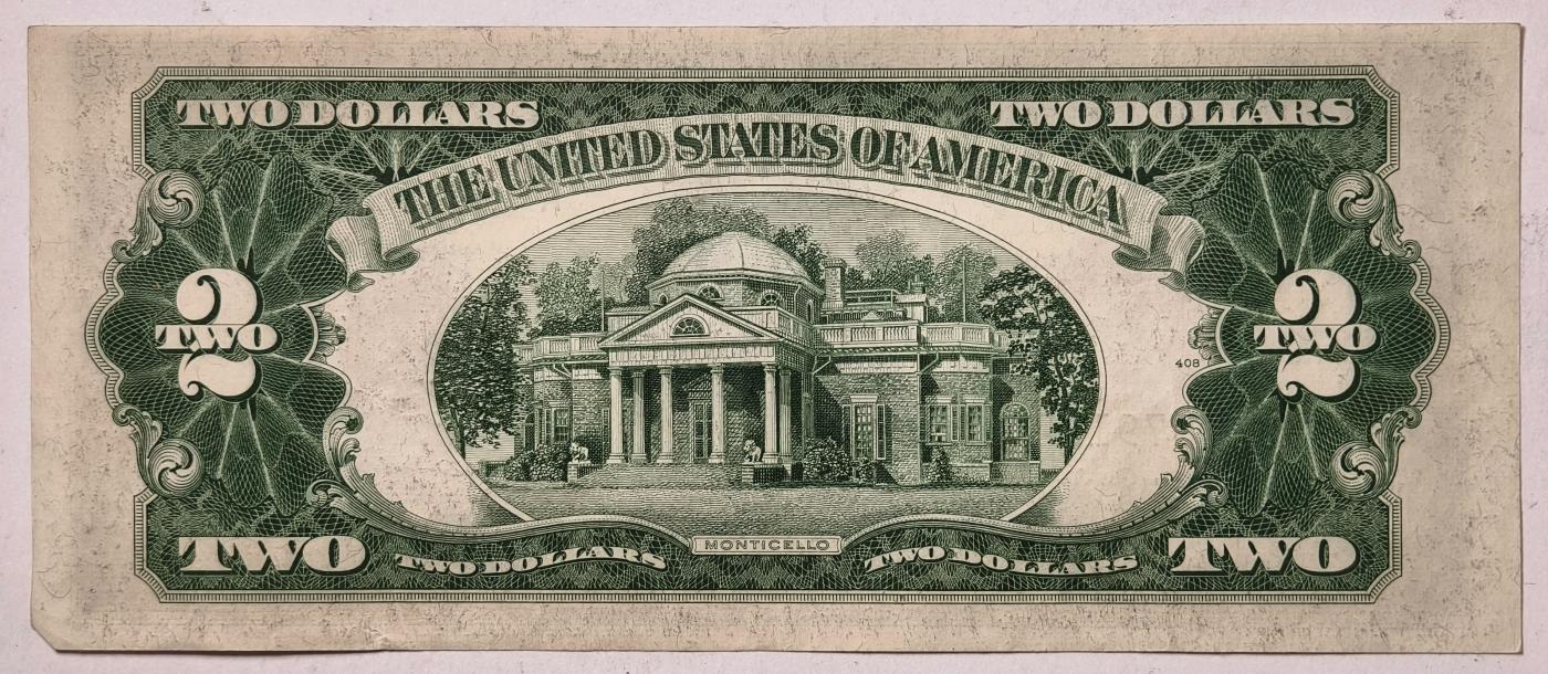 紫瑗钱币——第351期拍卖——纸币场 【双尾2】美国 1953年 B序列 托马斯·杰斐逊 2美元 红印 政府券 AU