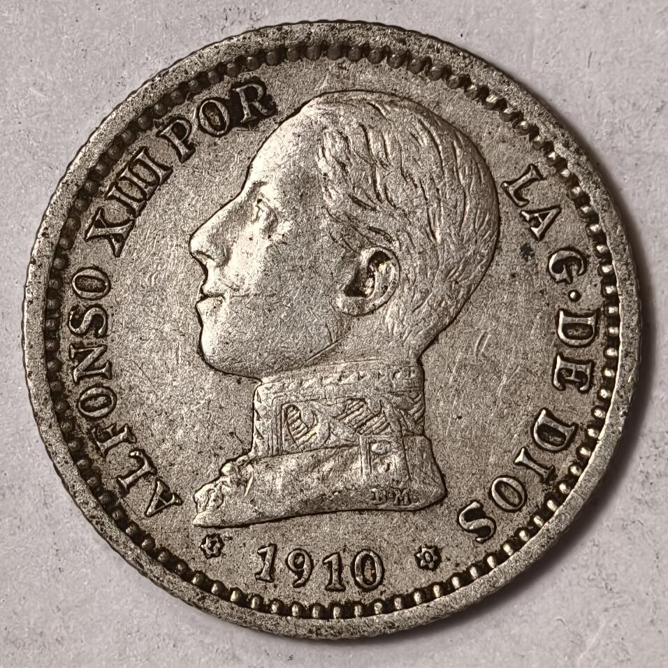 紫瑗钱币——第352期拍卖 西班牙 1910年 阿方索十三世 少年头 50分 2.5克 0.835银