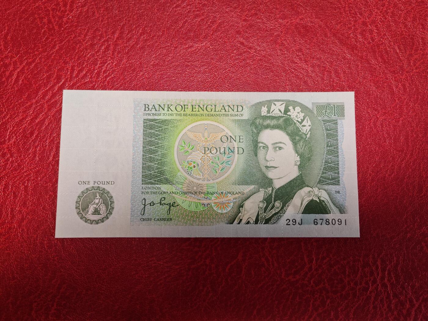 英国 D序 1镑纸币 首发首签1978-1980年 P-377a 无4 全新UNC