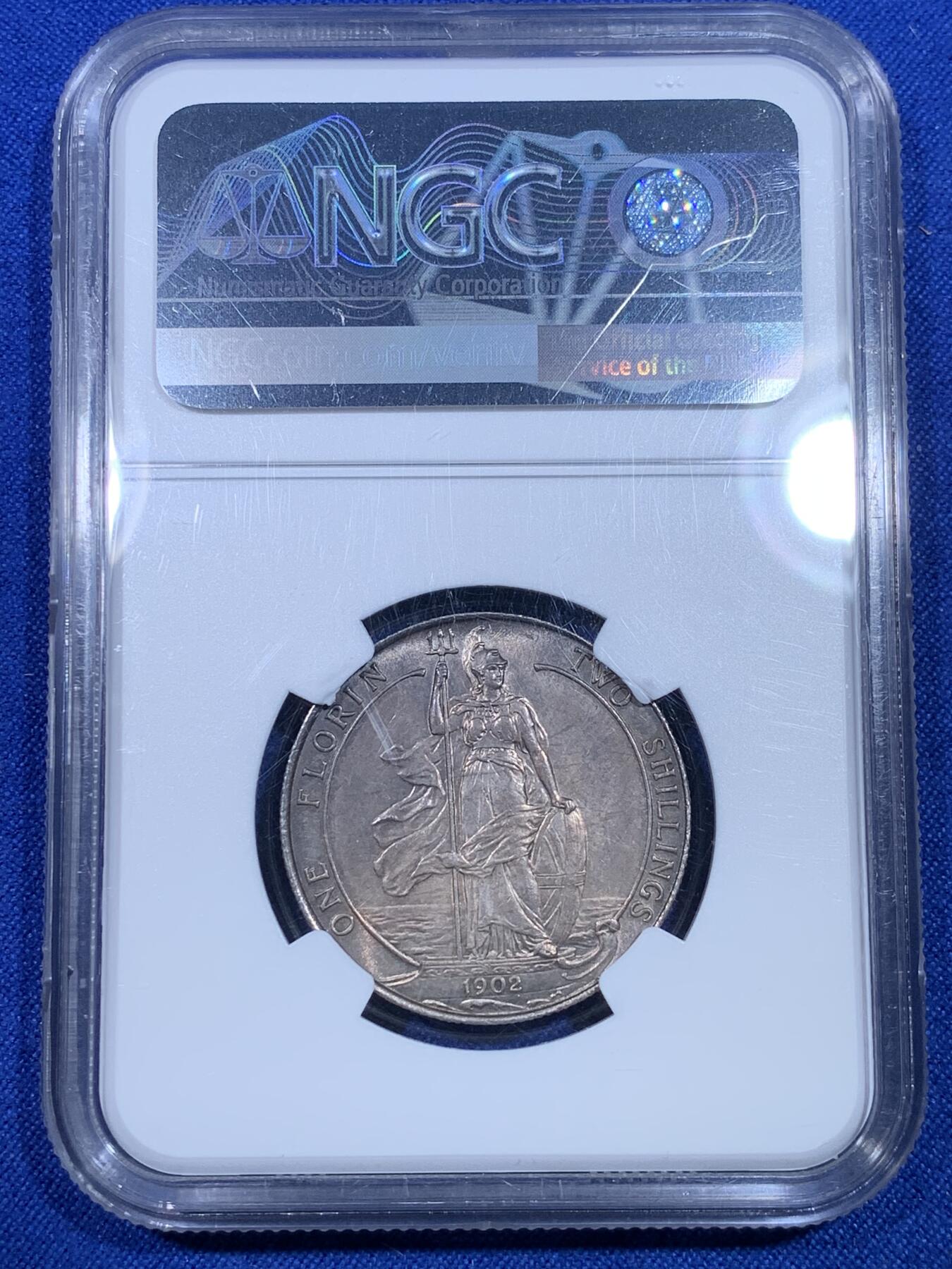 《竞宝斋》第269场- 周日，周一，周二  3场连拍 （全场包邮） NGC MS62 英国1902年爱德华七世海神1弗洛林银币