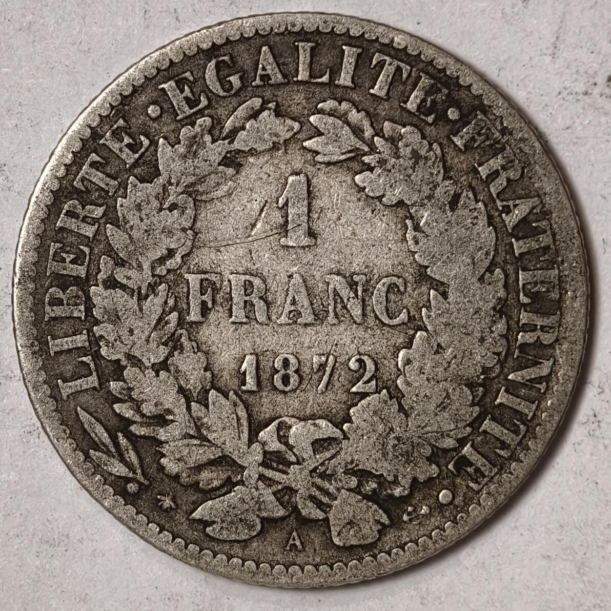 紫瑗钱币——第352期拍卖 法国 1872年 谷物女神 1法郎 5克 0.835银