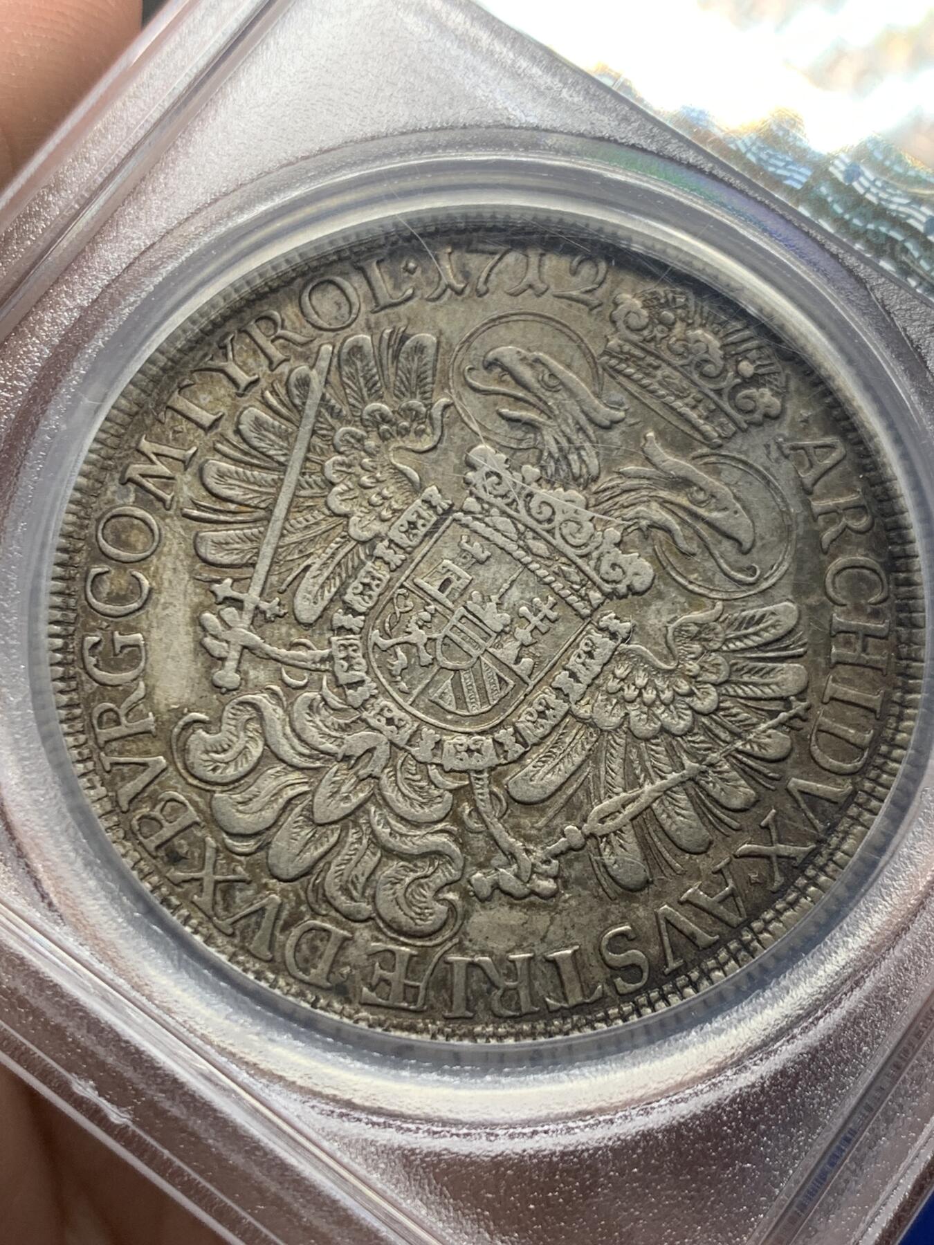 《竞宝斋》第269场- 周日，周一，周二  3场连拍 （全场包邮） PCGS AU 神圣罗马帝国 1712 查理六世 大波浪 泰勒银币 原味包浆 加厚盒装 少见头像 细节非常好