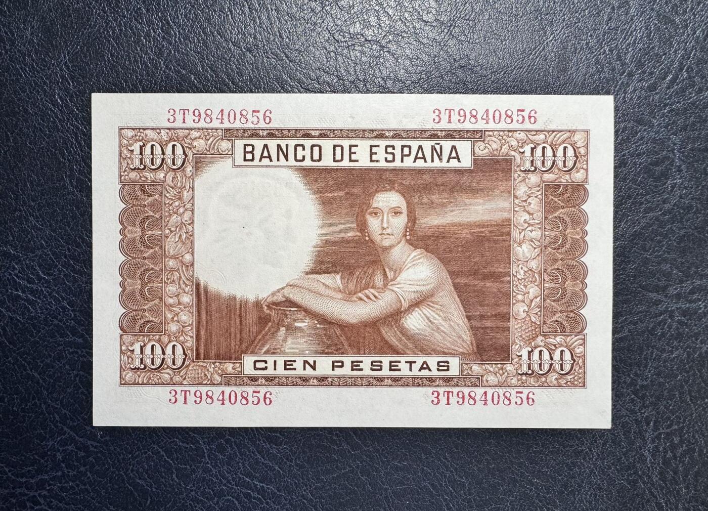 收藏联盟Quantum Auction 第347期拍卖  西班牙1955年100比塞塔 品相UNC 水印处轻微点钞痕  名模冈萨雷斯画像
