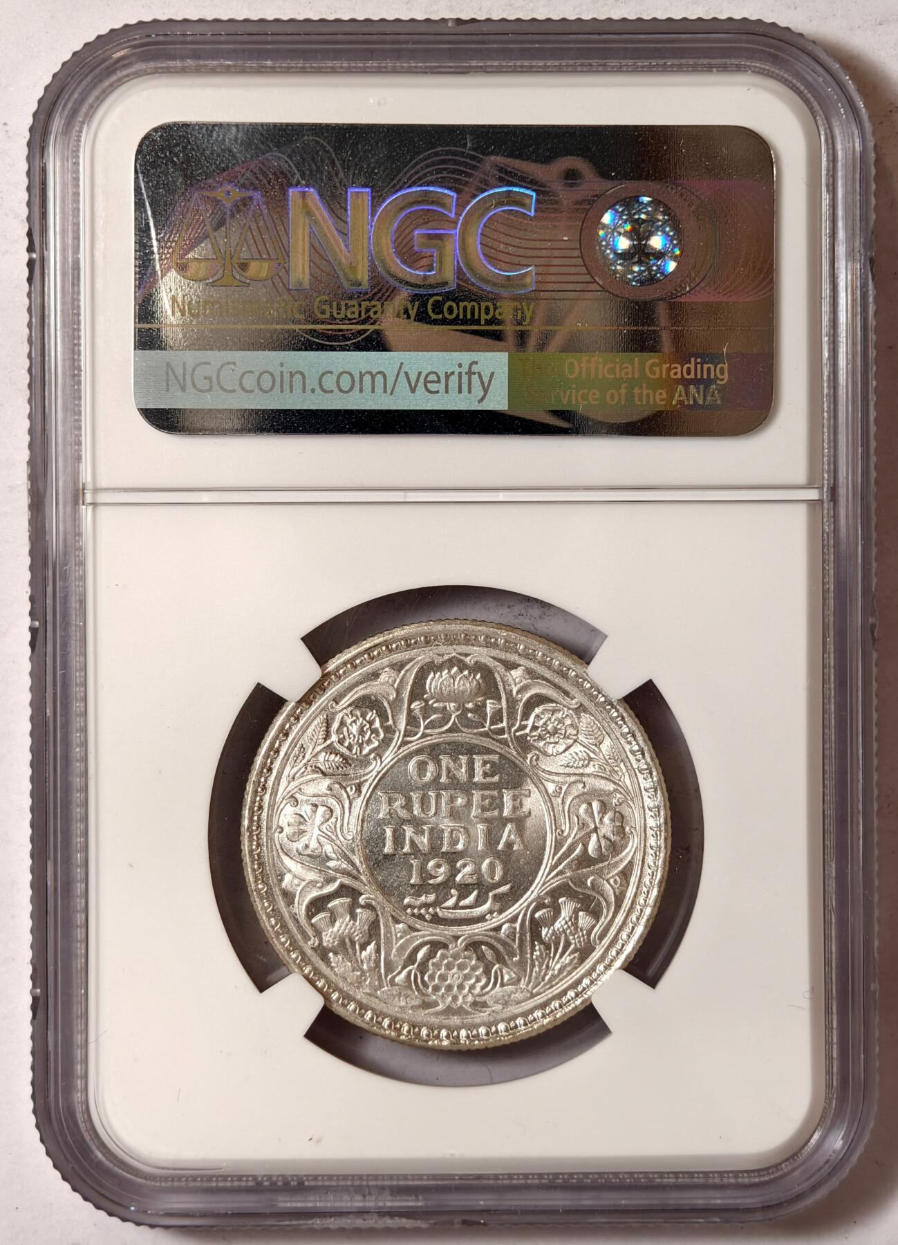 紫瑗钱币——第352期拍卖 英属印度 C版 1920年 B版 乔治五世 1卢比 银币 NGC MS61