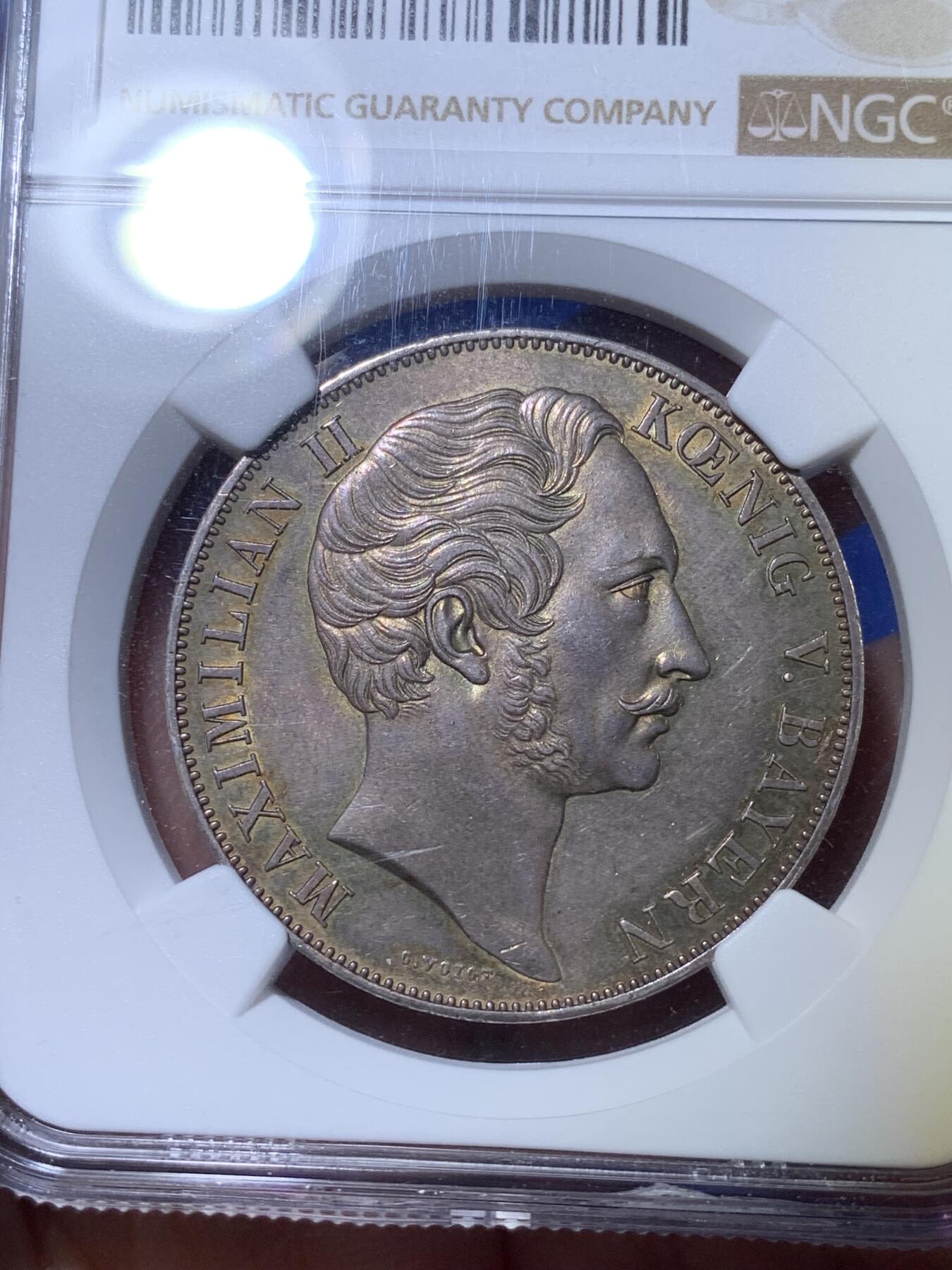 《竞宝斋》第269场- 周日，周一，周二  3场连拍 （全场包邮） NGC AU58 德国1855巴伐利亚圣母抱婴2盾银币