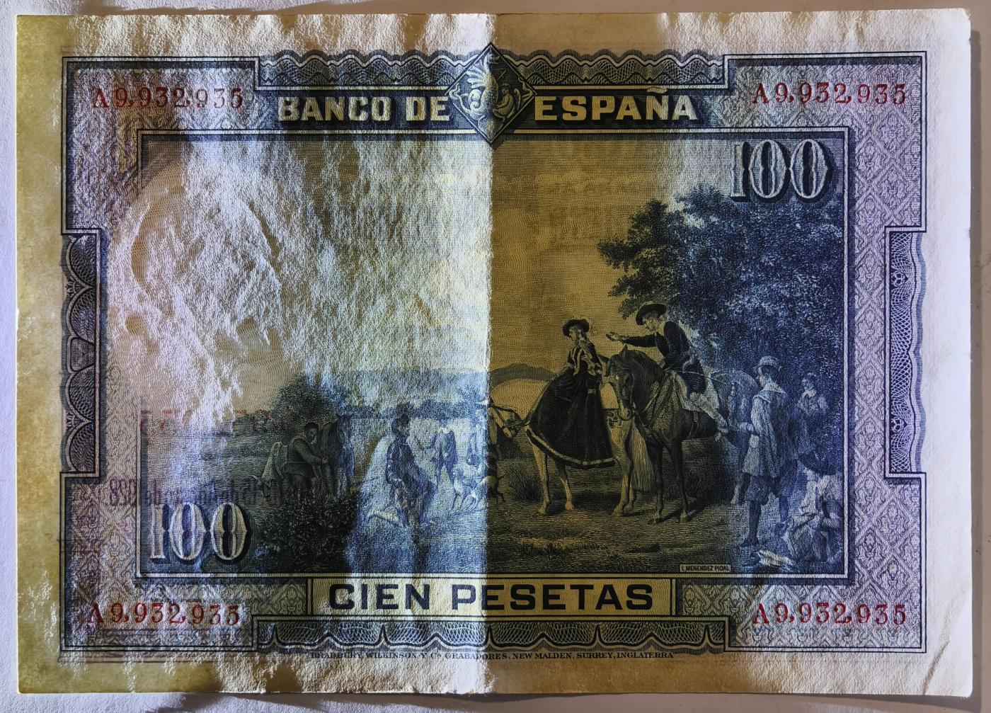 紫瑗钱币——第351期拍卖——纸币场 西班牙 1928年 中央银行 油画《唐吉坷德》 100比塞塔 AU