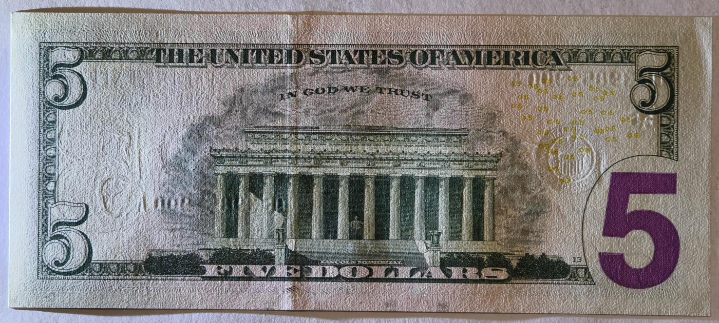 紫瑗钱币——第351期拍卖——纸币场 【双尾0】美国 2021年 E版 无序列 亚伯拉罕·林肯 5美元 彩色版 UNC