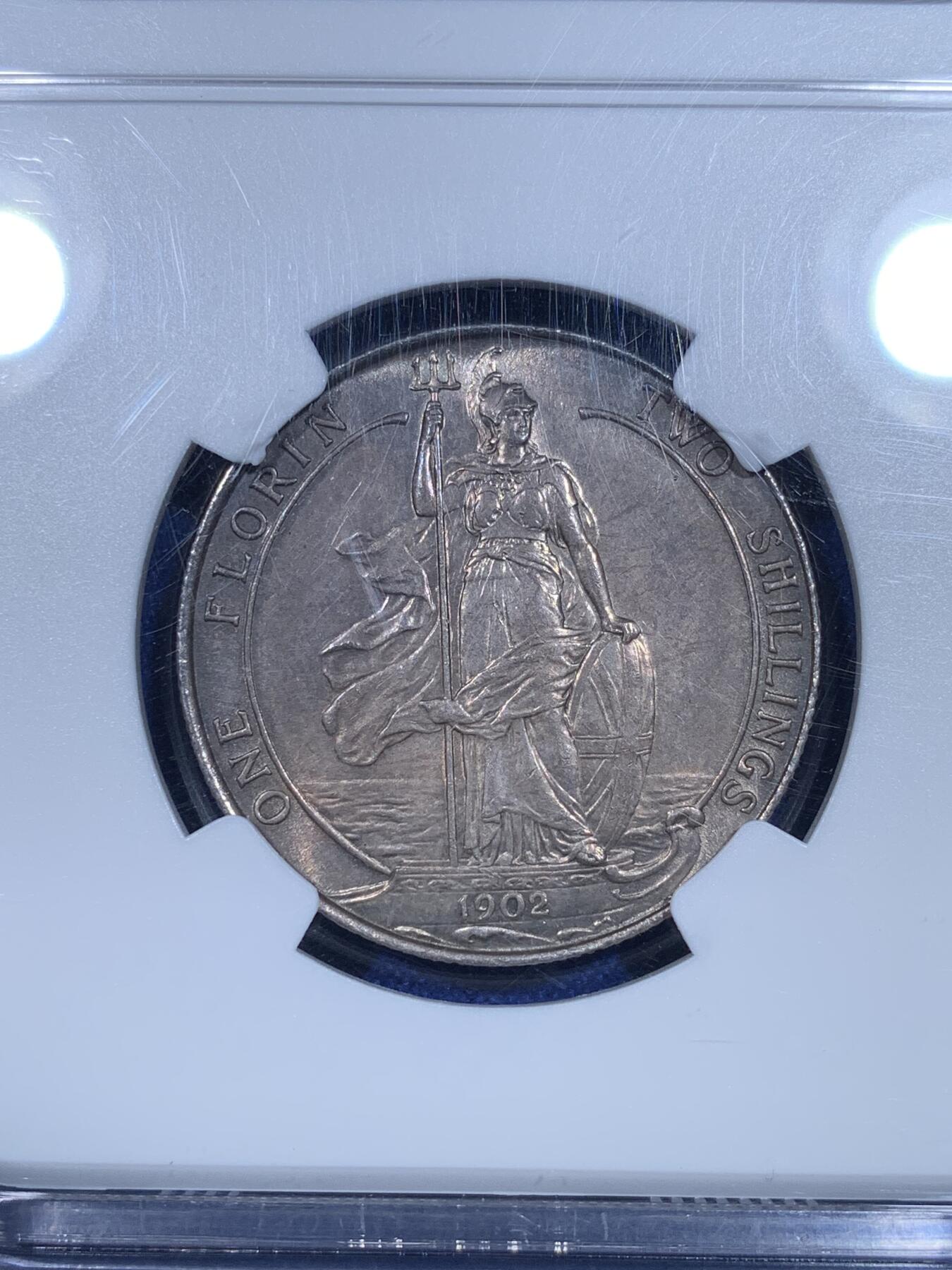 《竞宝斋》第269场- 周日，周一，周二  3场连拍 （全场包邮） NGC MS62 英国1902年爱德华七世海神1弗洛林银币