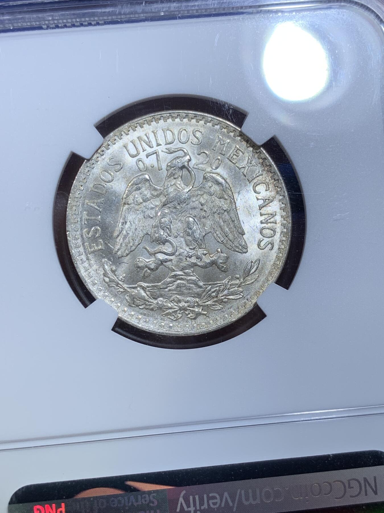 《竞宝斋》第269场- 周日，周一，周二  3场连拍 （全场包邮） NGC MS65 墨西哥 1944年 50分 银币