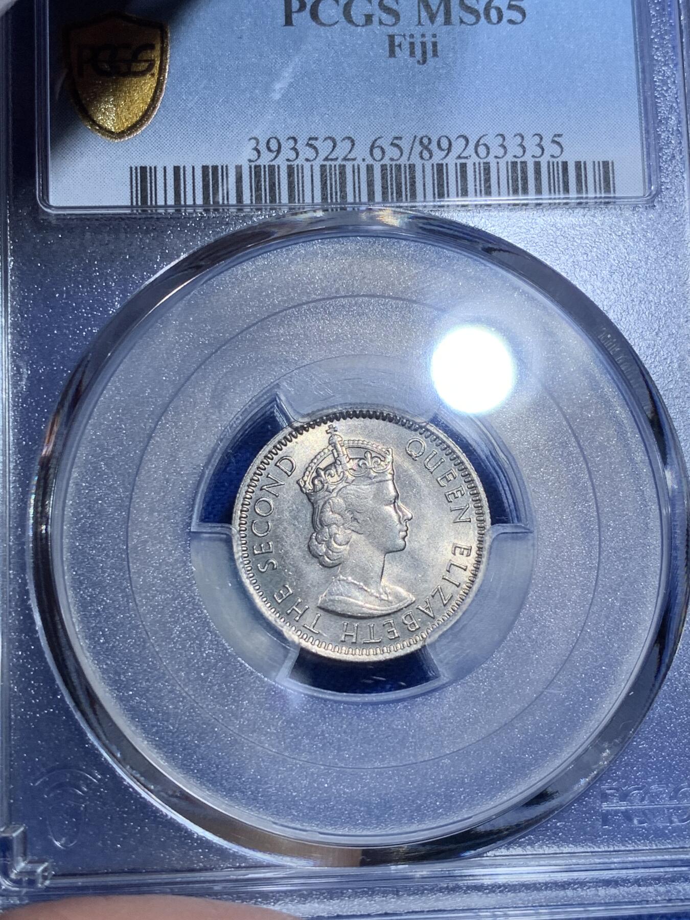 《竞宝斋》第269场- 周日，周一，周二  3场连拍 （全场包邮） PCGS  MS65 斐济1965年海龟6便士镍币