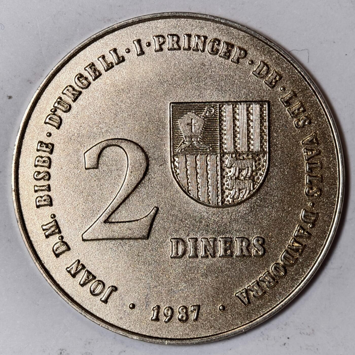 紫瑗钱币——第352期拍卖 安道尔 1987年 1992巴塞罗那奥运会 2第纳尔 镍币