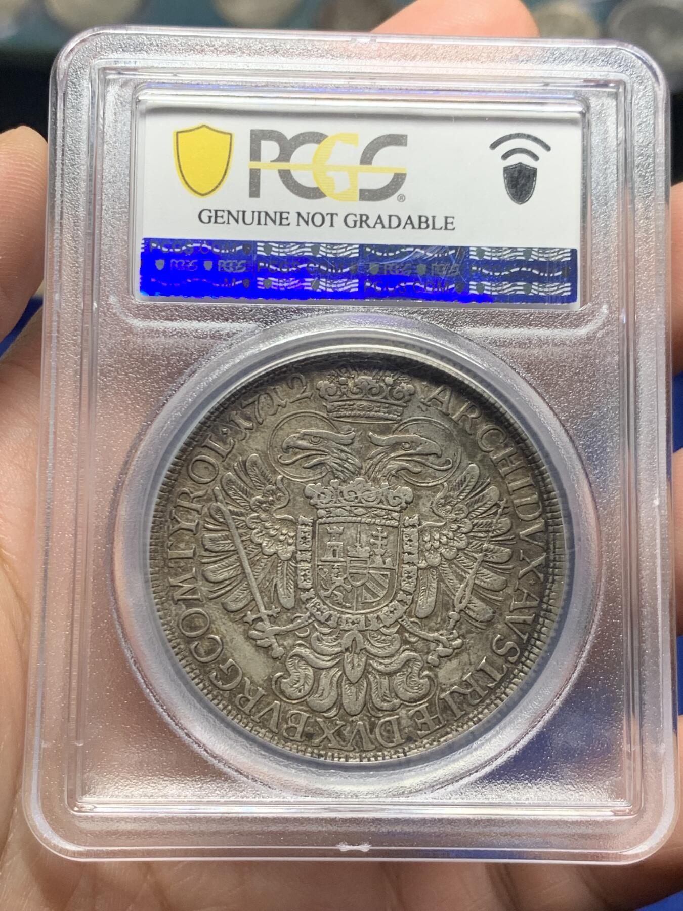 《竞宝斋》第269场- 周日，周一，周二  3场连拍 （全场包邮） PCGS AU 神圣罗马帝国 1712 查理六世 大波浪 泰勒银币 原味包浆 加厚盒装 少见头像 细节非常好