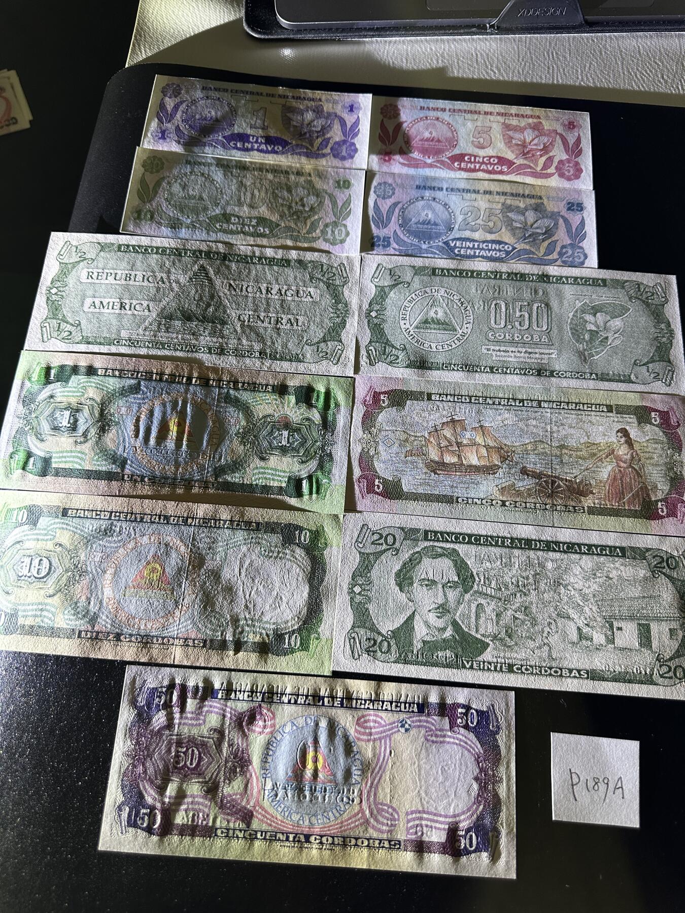 《外钞收藏家》第三百七十期（美洲纸币+其他） 尼加拉瓜套币1分/5分/10分/25分/50分/50分/1/5/10/20/50，11枚	P167-189A 全新 个别极轻微潮点