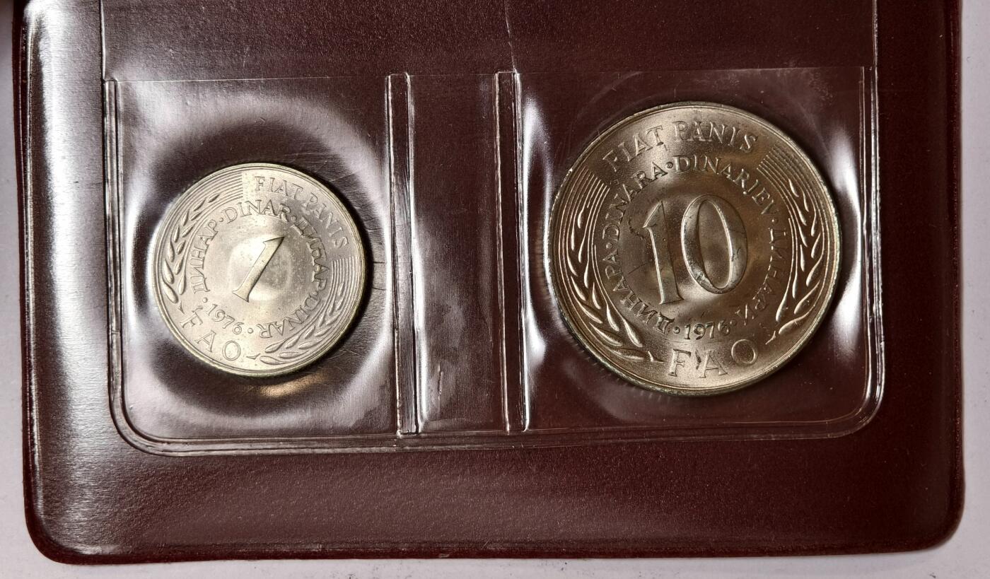紫瑗钱币——第352期拍卖 南斯拉夫 1976年 世界粮农组织FAO 1 10第纳尔 UNC 纪念币 2枚套 原包装
