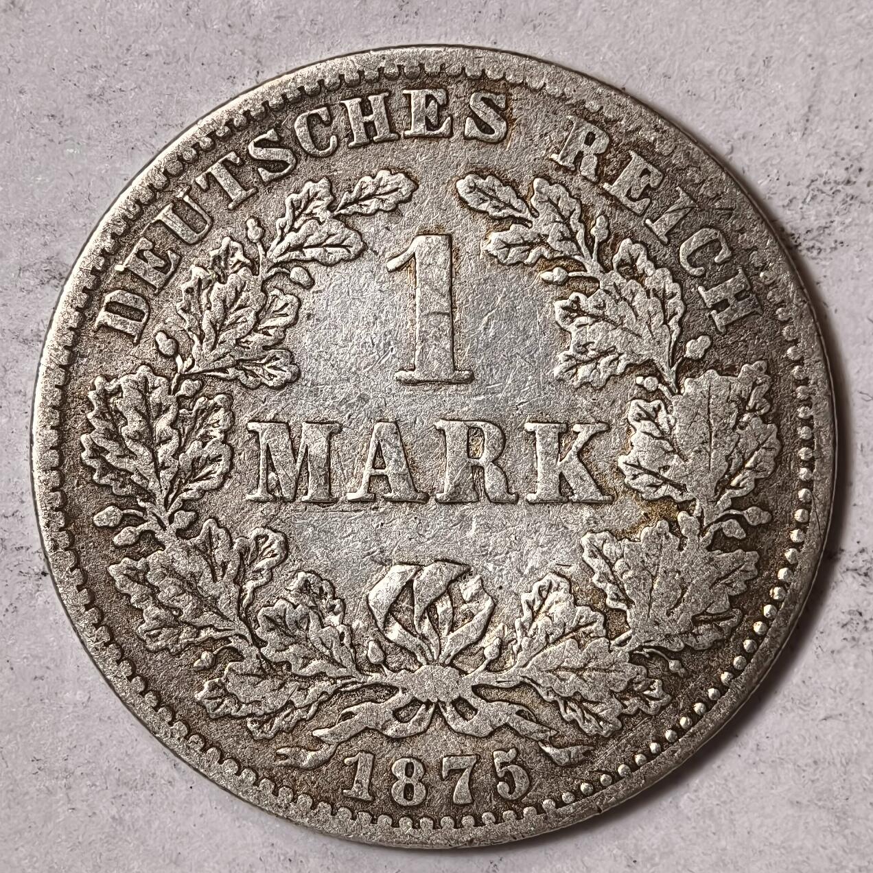 紫瑗钱币——第352期拍卖 德国 1875年 J版 第二帝国 短翅 1马克 5.5克 0.9银