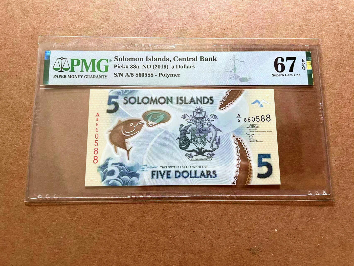 【Blue Auction】✨世界纸币精拍第479期【精】 【无47】所罗门群岛 2019年5元  PMG67EPQ 高分